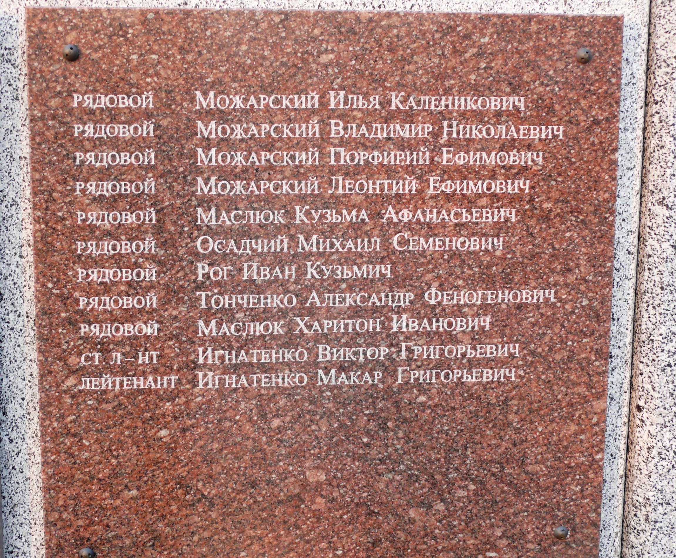 Мемориальные плиты односельчанам в с. Мостыще Киево-Святошинского района