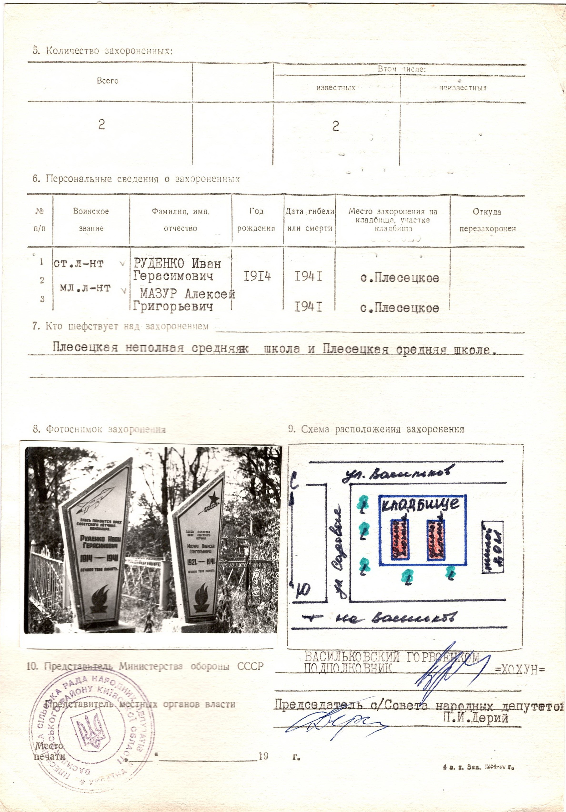 Братская могила на кладбище в с. Плесецкое Васильковского района