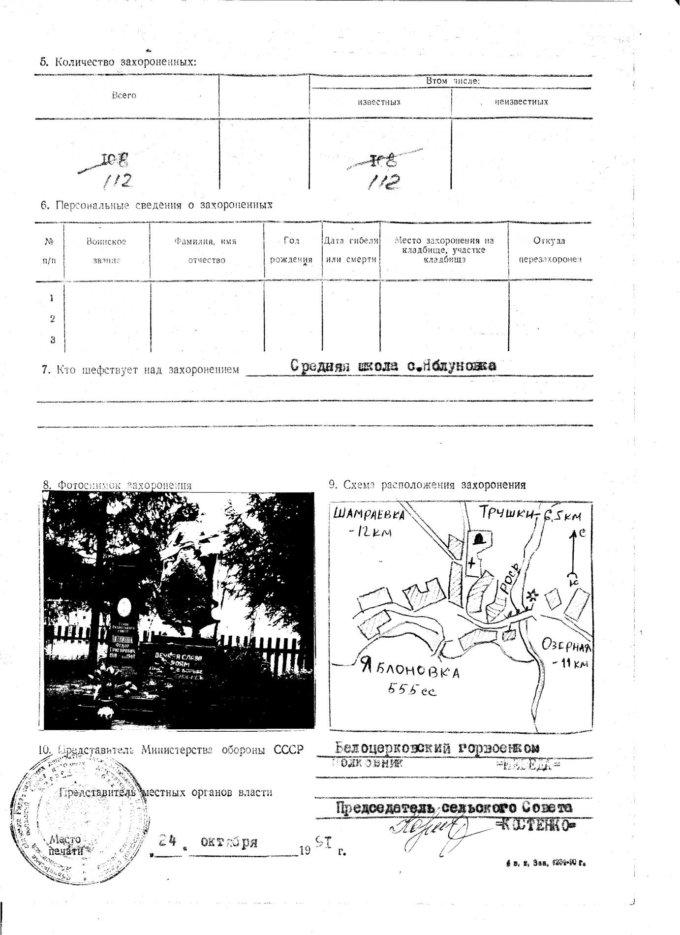 Братская могила на гражданском кладбище в с. Яблоновка Белоцерковского района