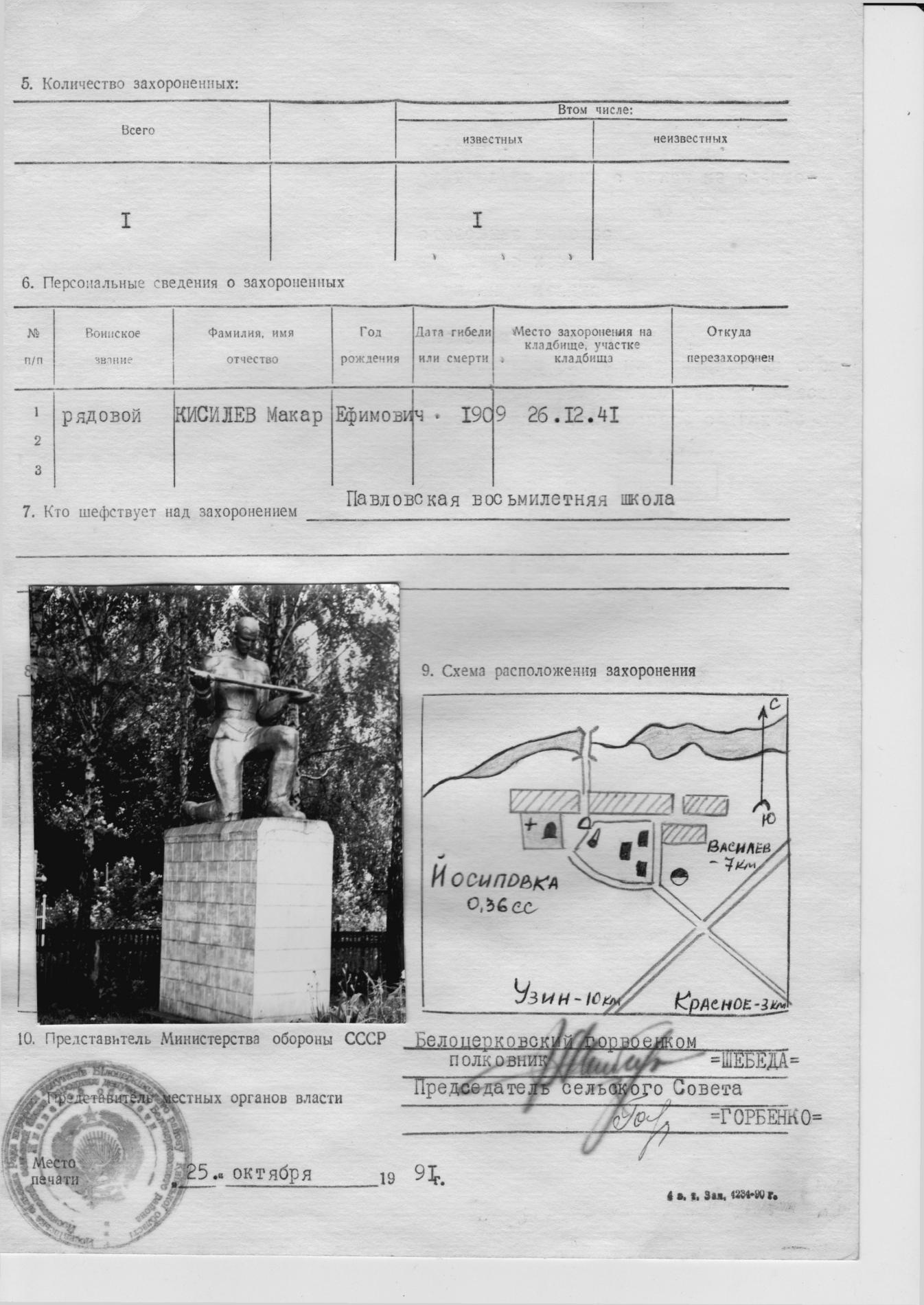 Одиночная могила воина в с. Иосиповка Белоцерковского района