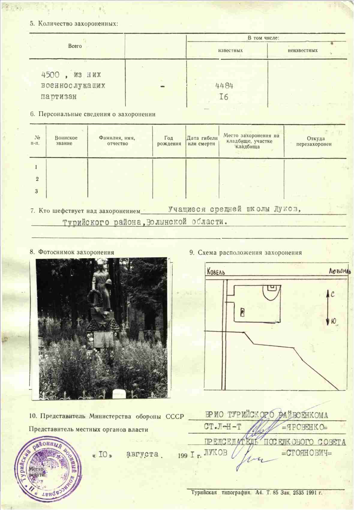Братская могила на кладбище пгт Луков Турийского района