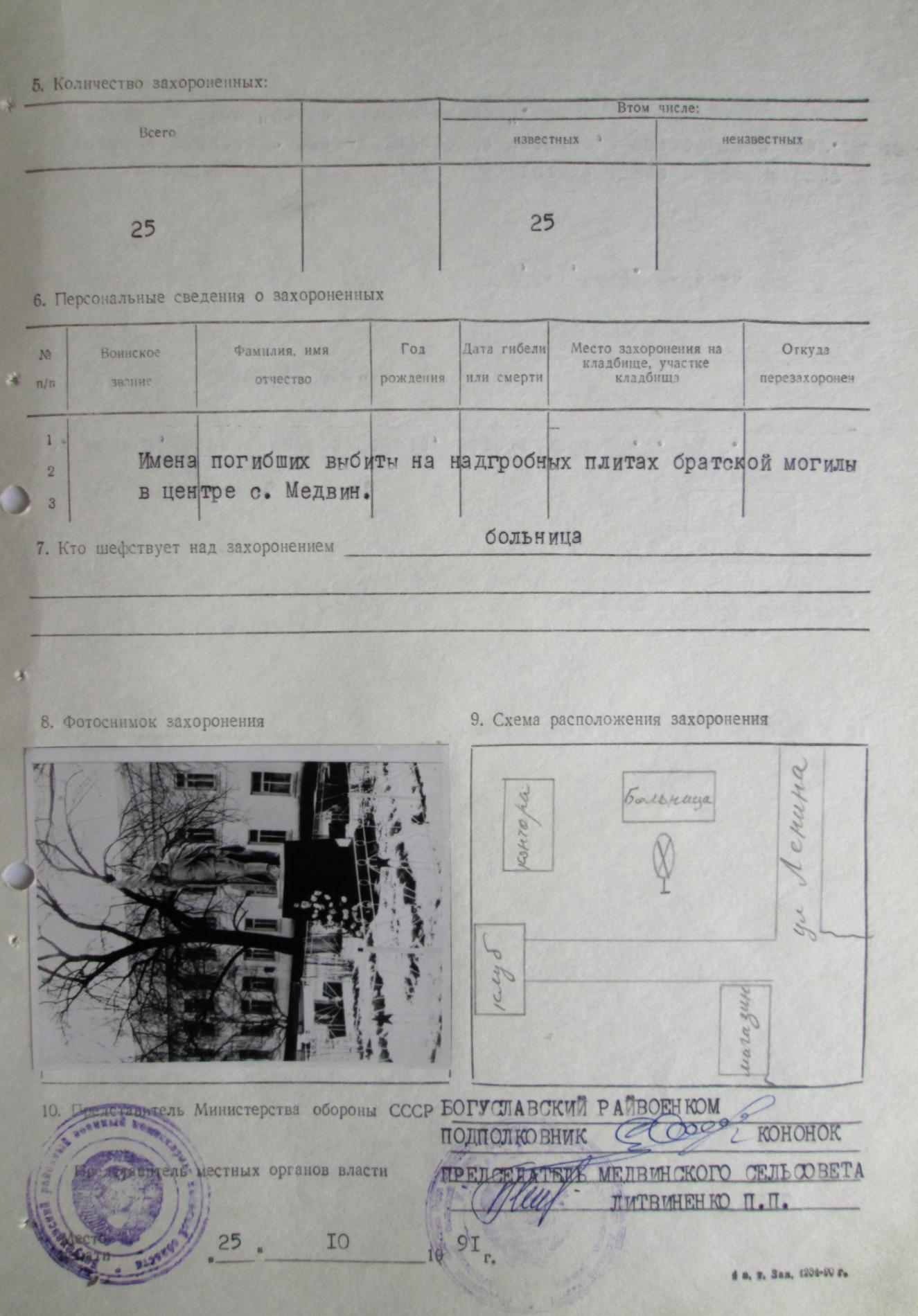 Одиночные захоронения в с. Медвин Богуславского района