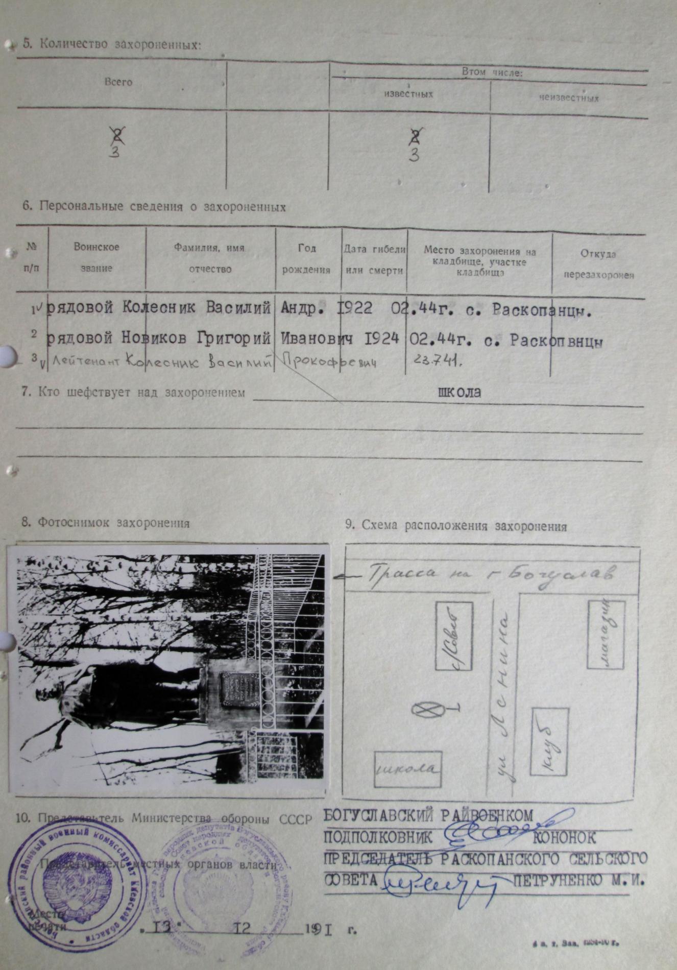 Братская могила в у сельского совета в с. Раскопанцы Богуславского района