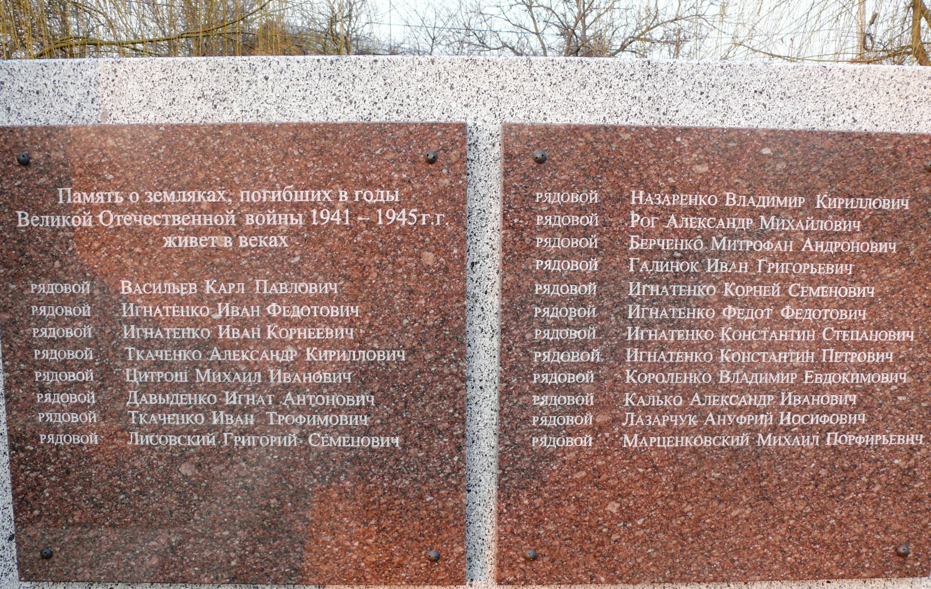 Мемориальные плиты односельчанам в с. Мостыще Киево-Святошинского района
