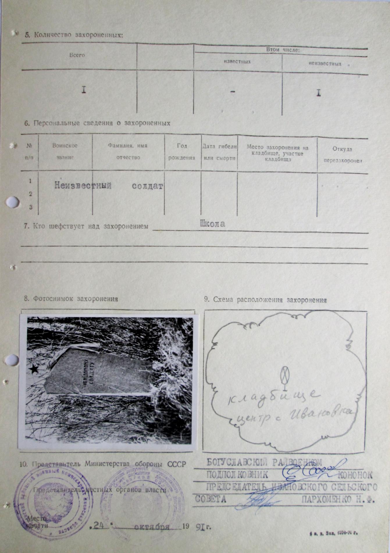 Могила неизвестного солдата в с. Ивановка Богуславского района