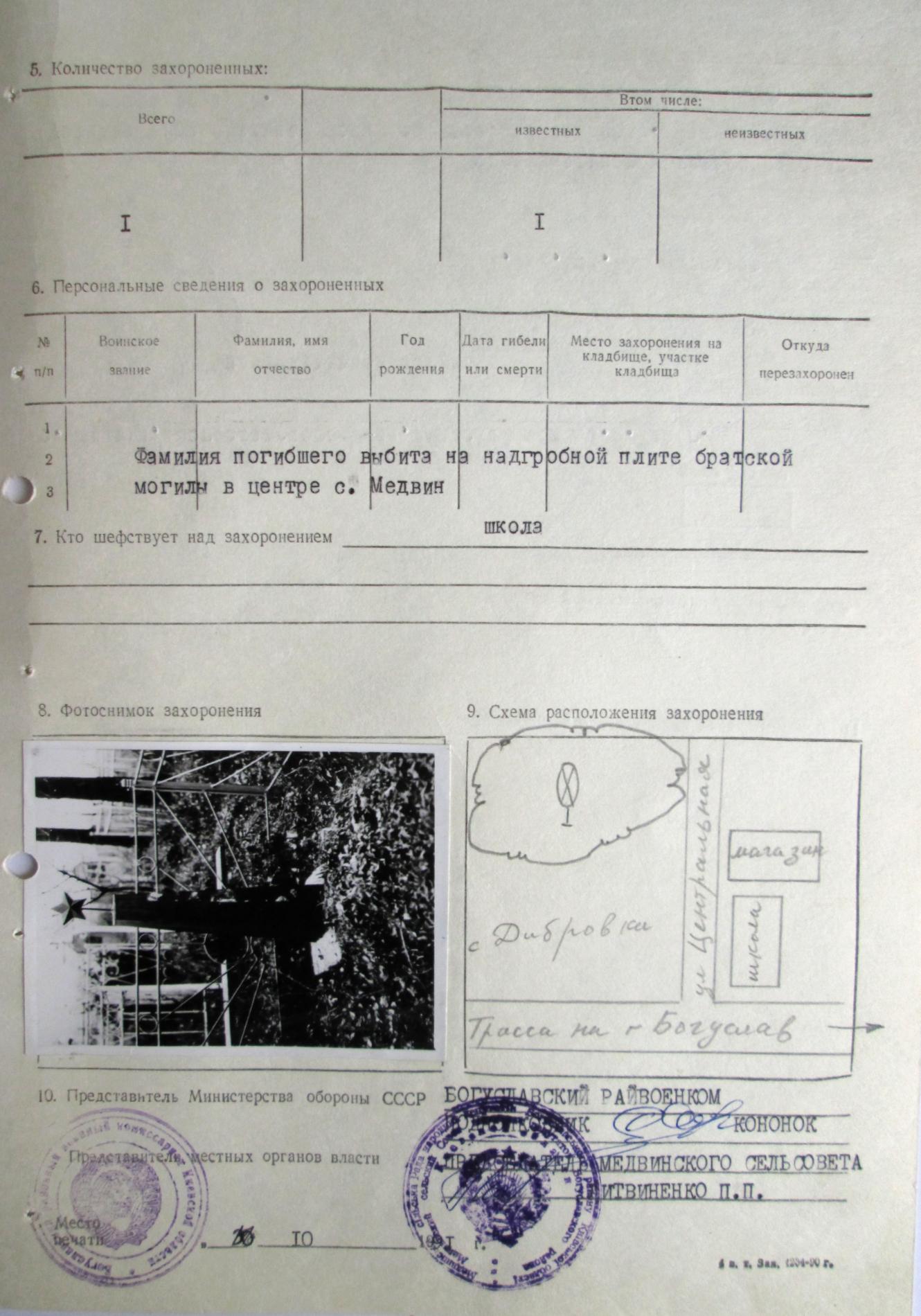 Одиночные захоронения в с. Медвин Богуславского района