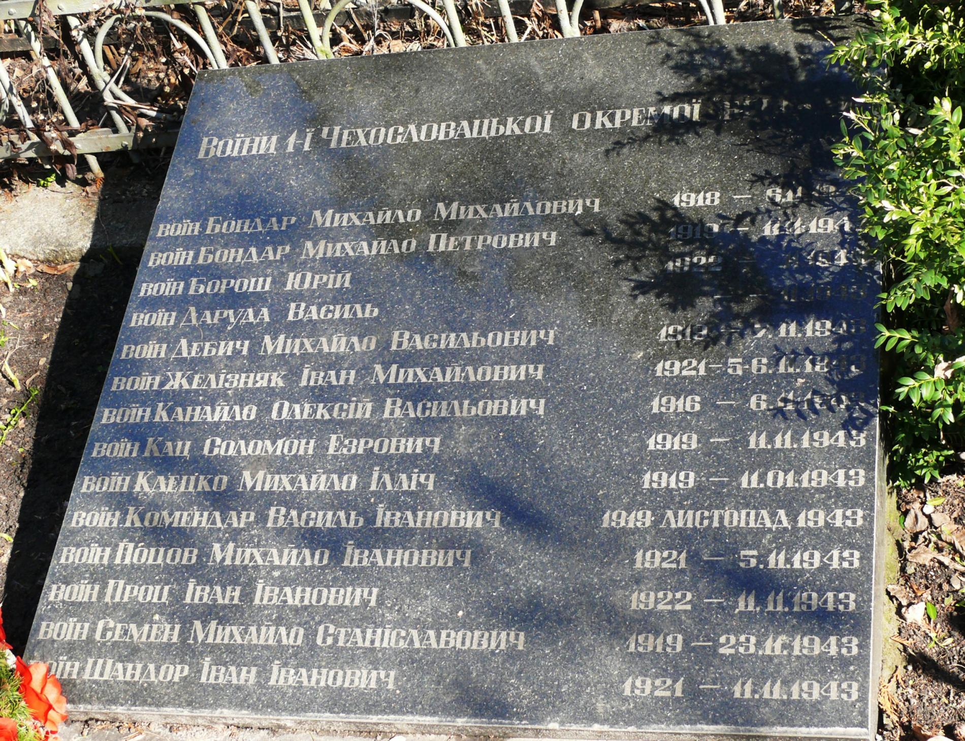 Могила бойцов 1-й Отдельной чехословацкой бригады на Святошинском кладбище