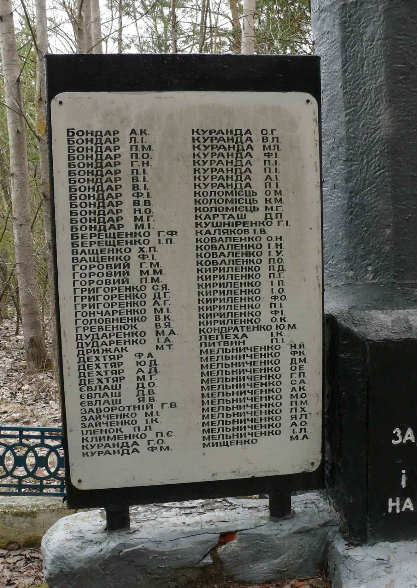 Памятник односельчанам в с. Ладыжичи, Чернобыльская зона отчуждения
