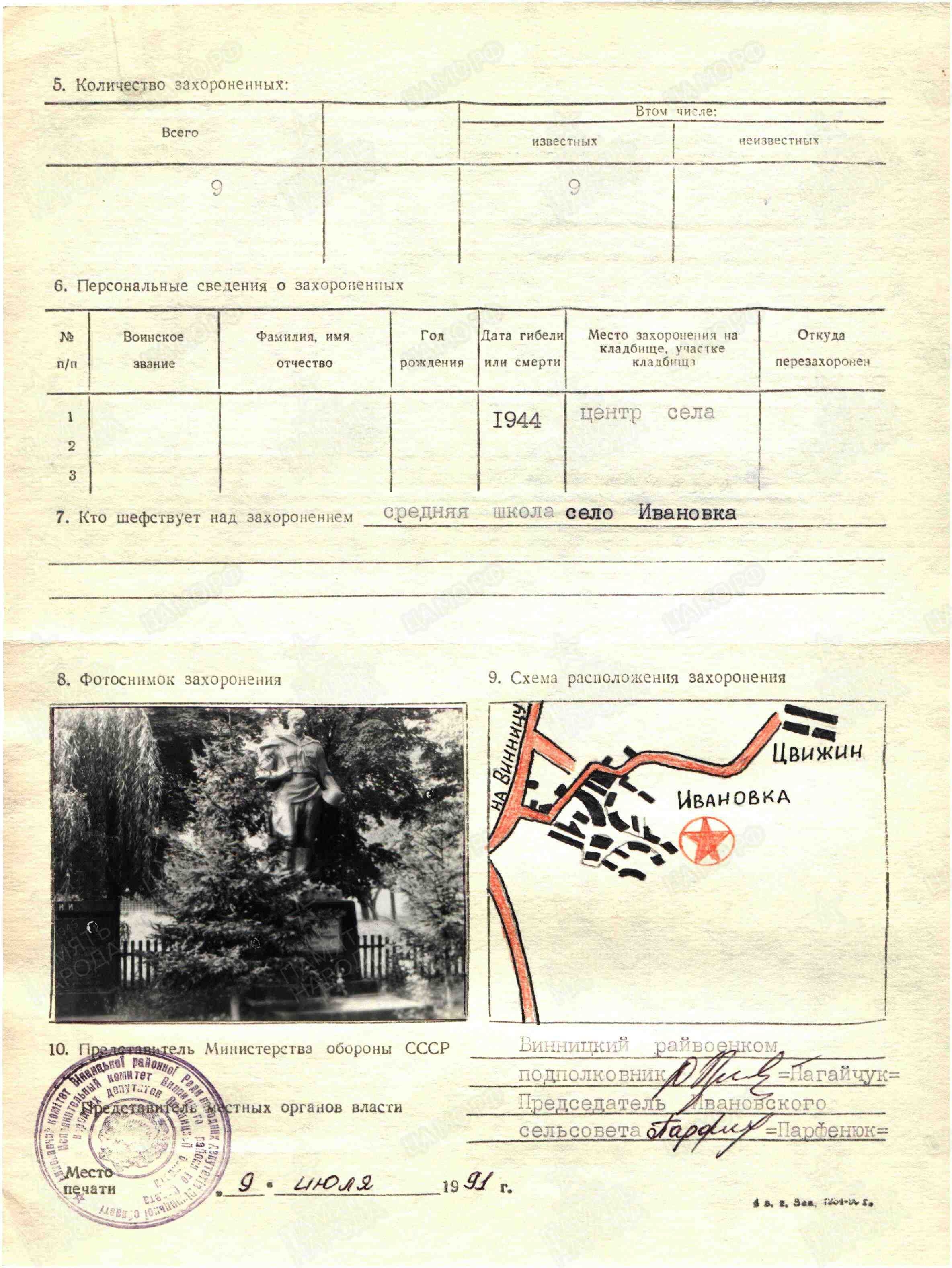 Братская могила в с. Ивановка Винницкого района 