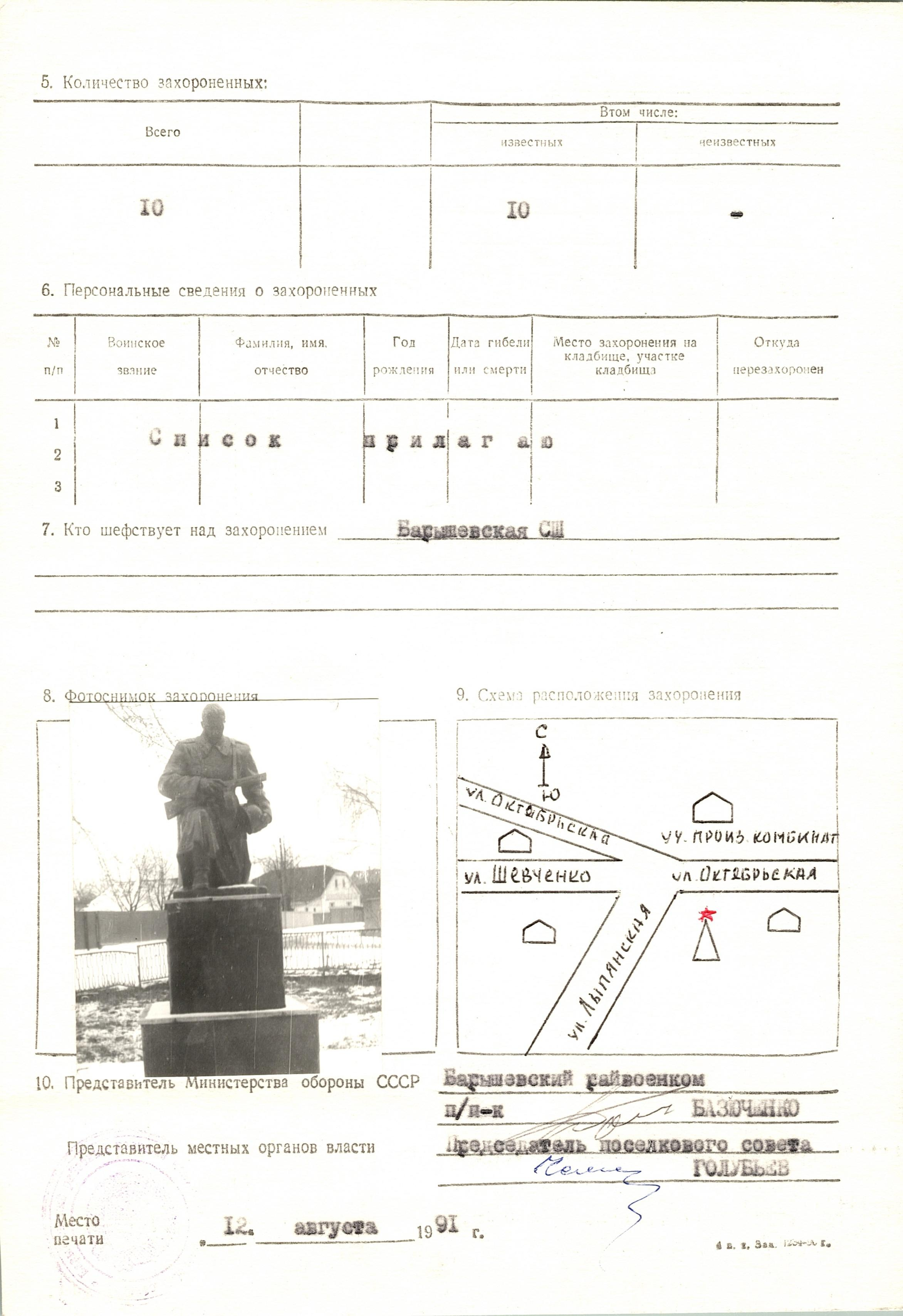 Братская могила напротив комбината в пгт Барышевка Барышевского района
