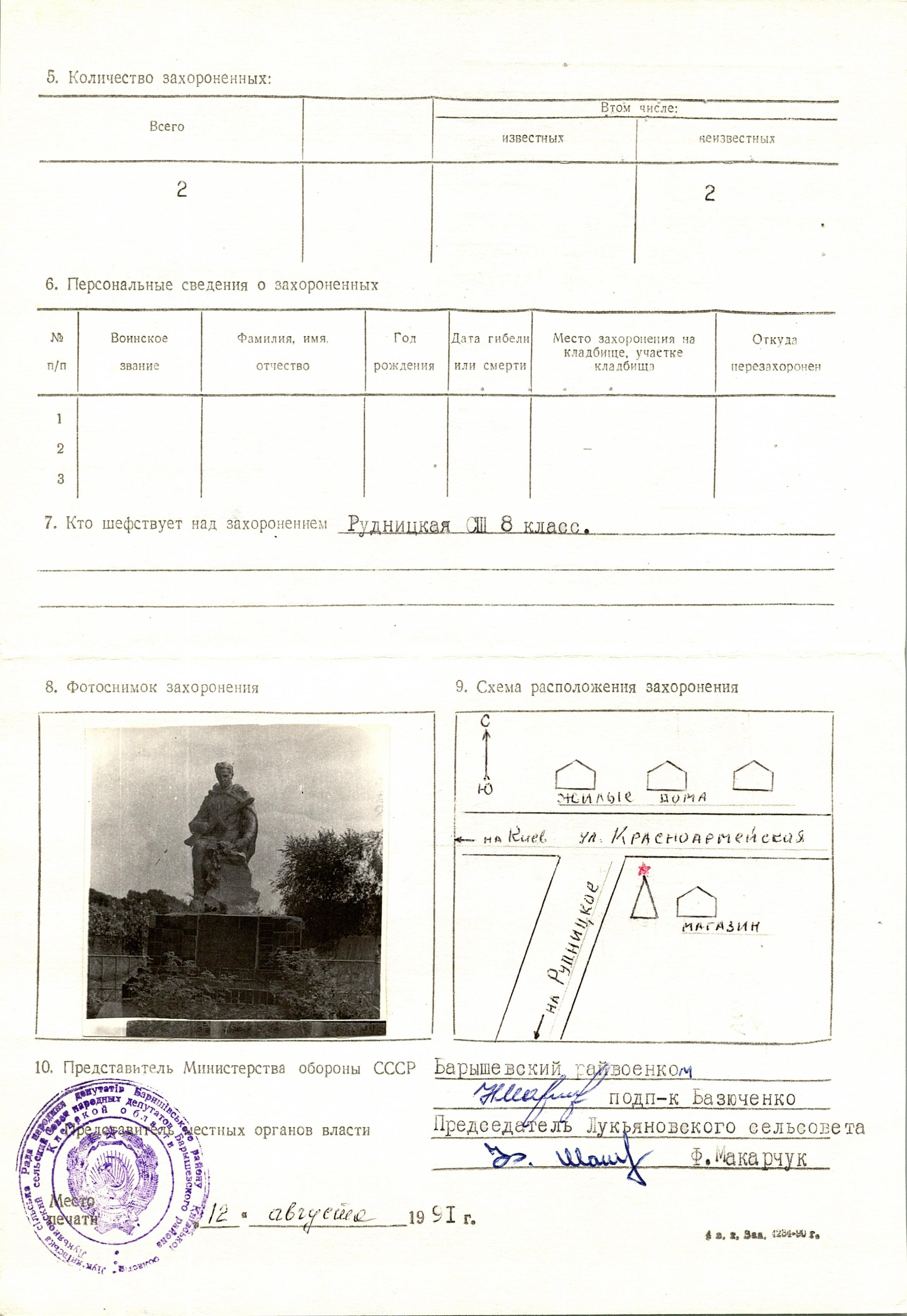 Братская могила у магазина в с. Лукьяновка Барышевского района