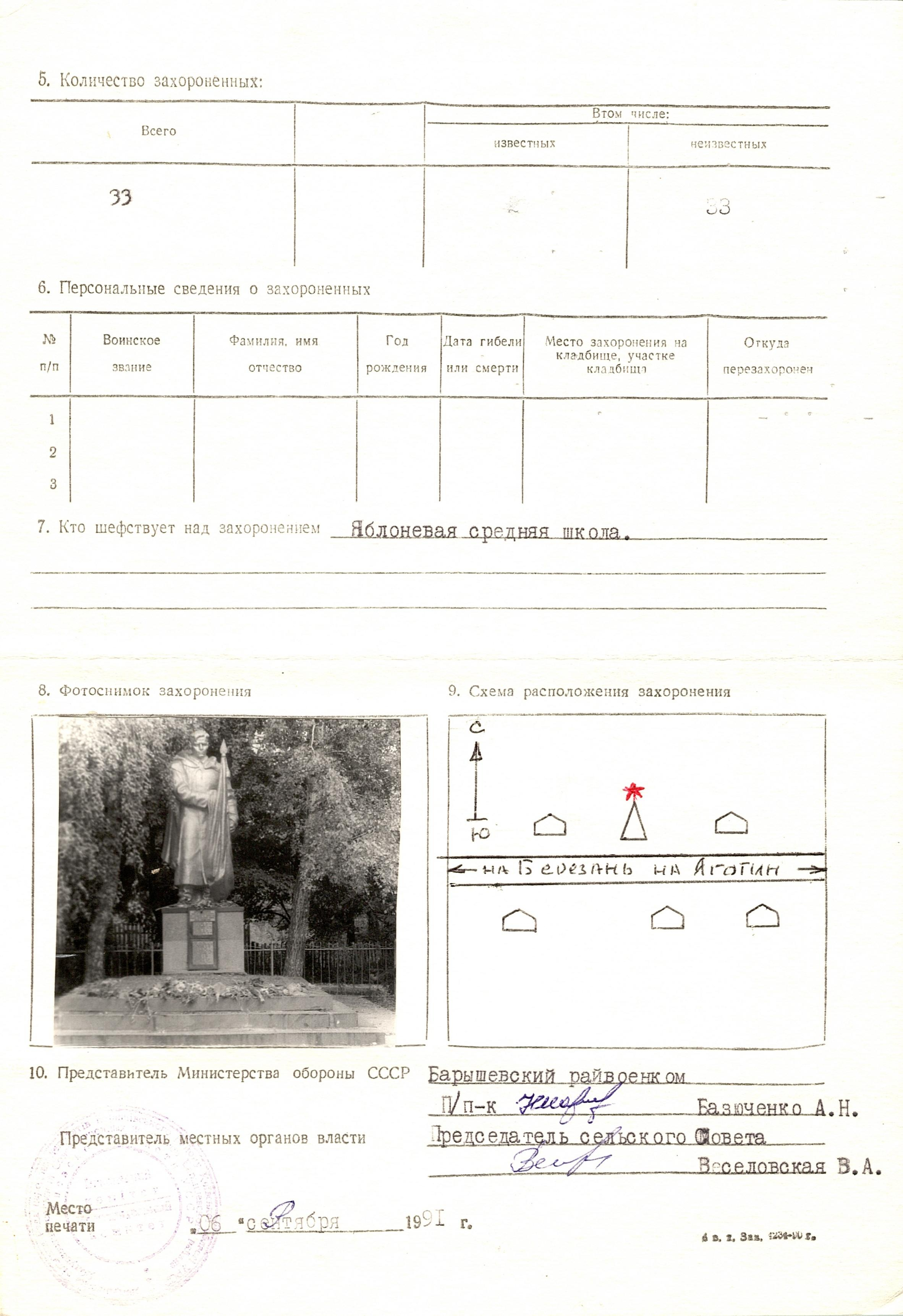 Братская могила в с. Яблоневое Барышевского района