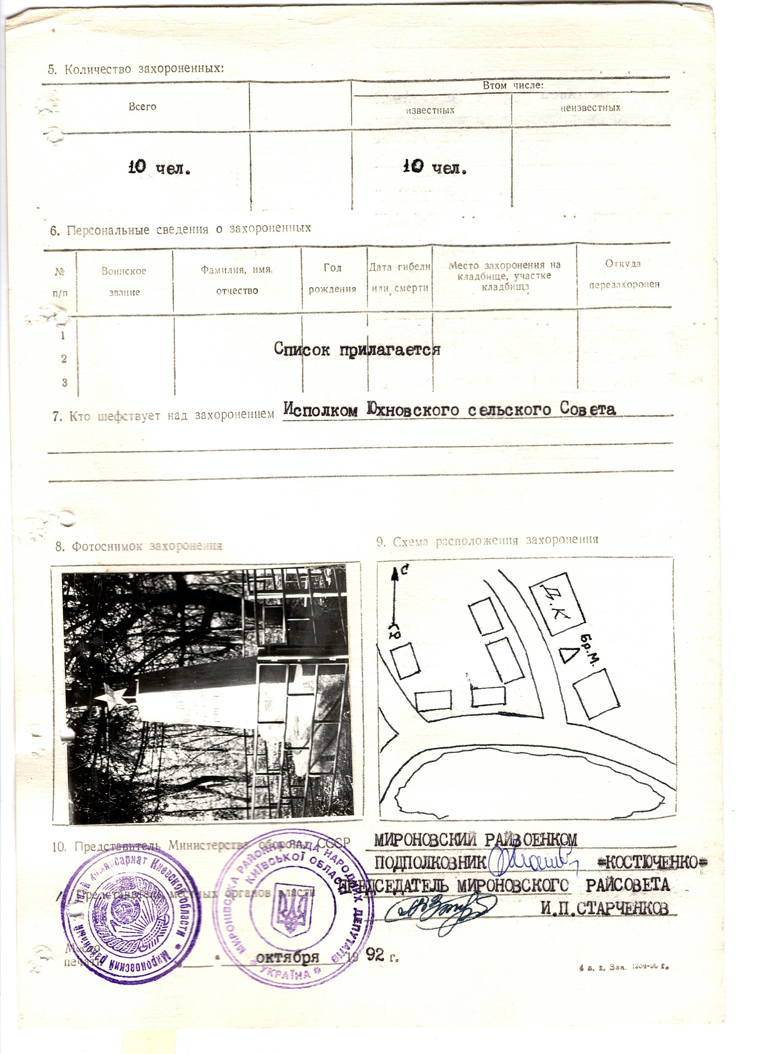 Братская в могила возле дома культуры в с. Юхны Мироновского района