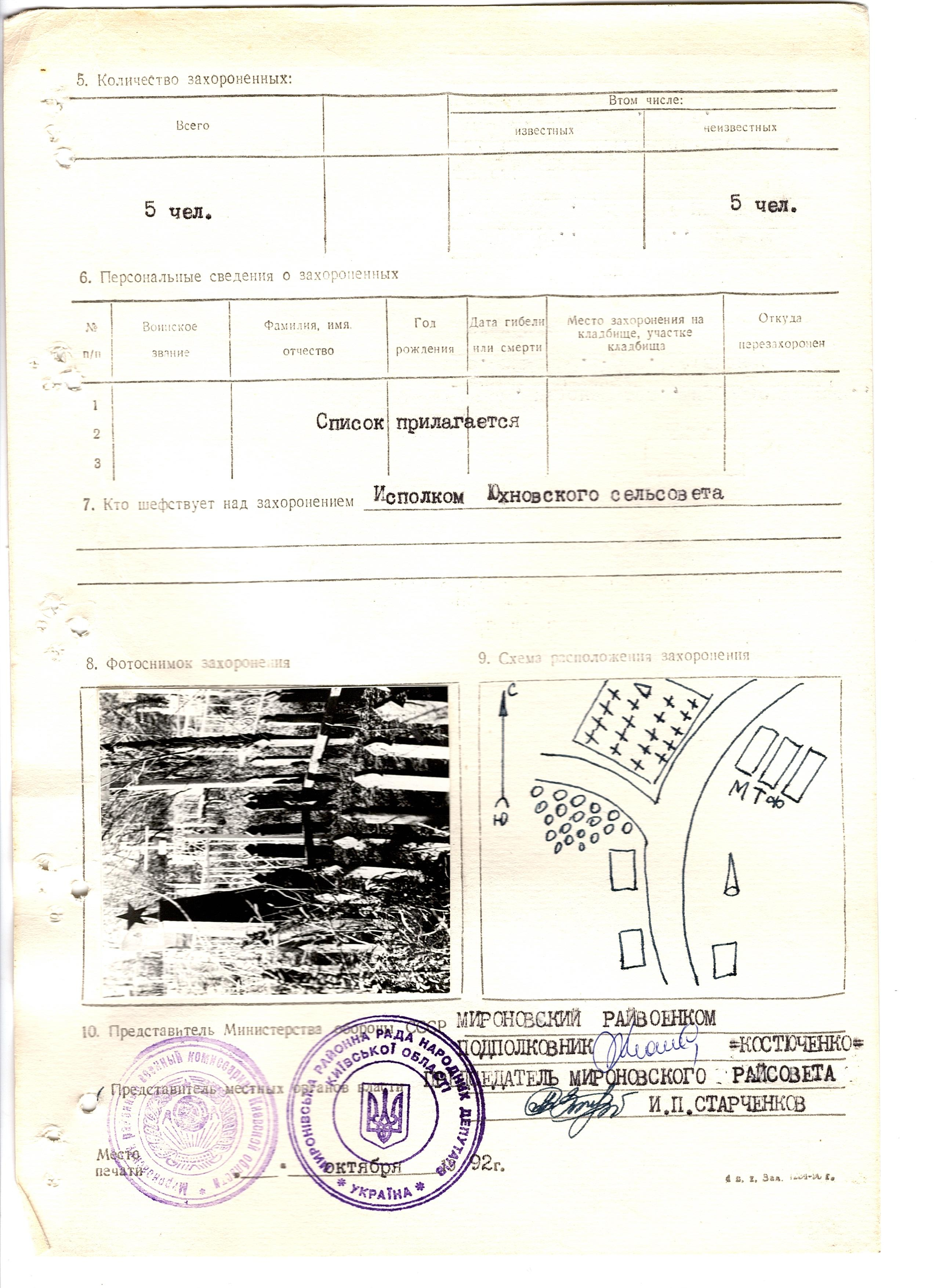 Братская в могила на кладбище в с. Юхны Мироновского района