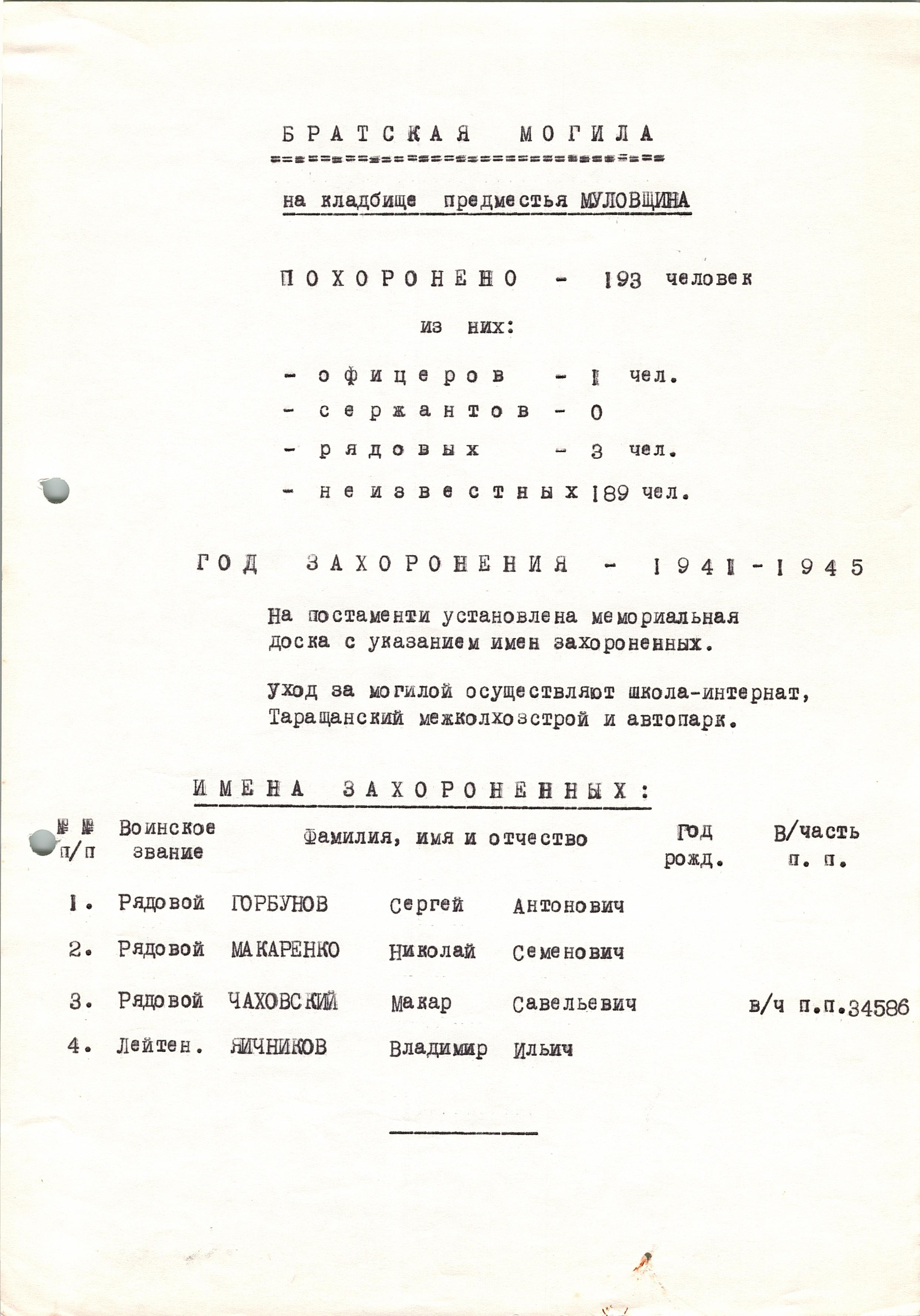 Братская могила на кладбище предместья Муловщина в г. Тараща Таращанского района