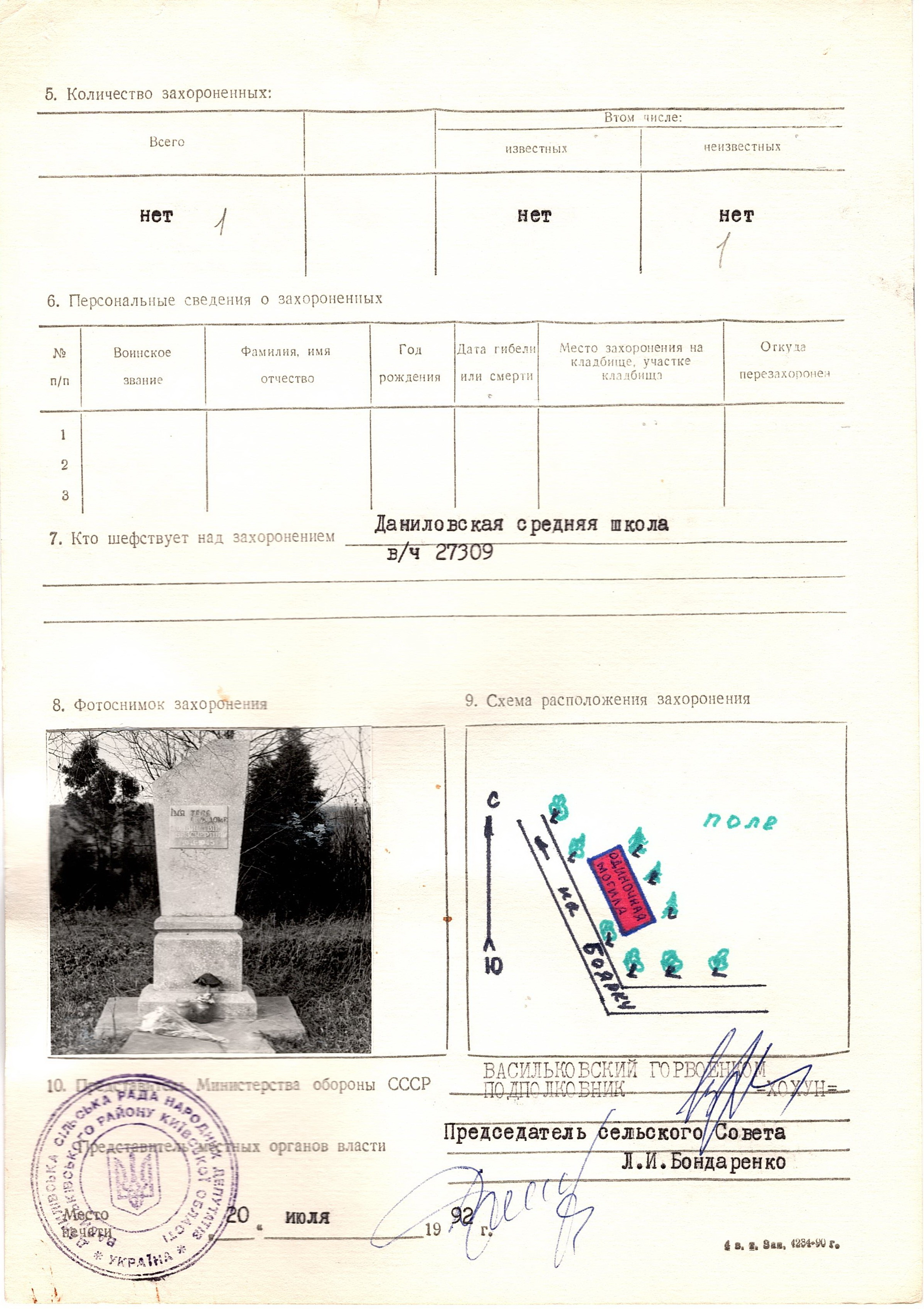 Одиночная могила в с. Липовый Скиток Васильковского района 