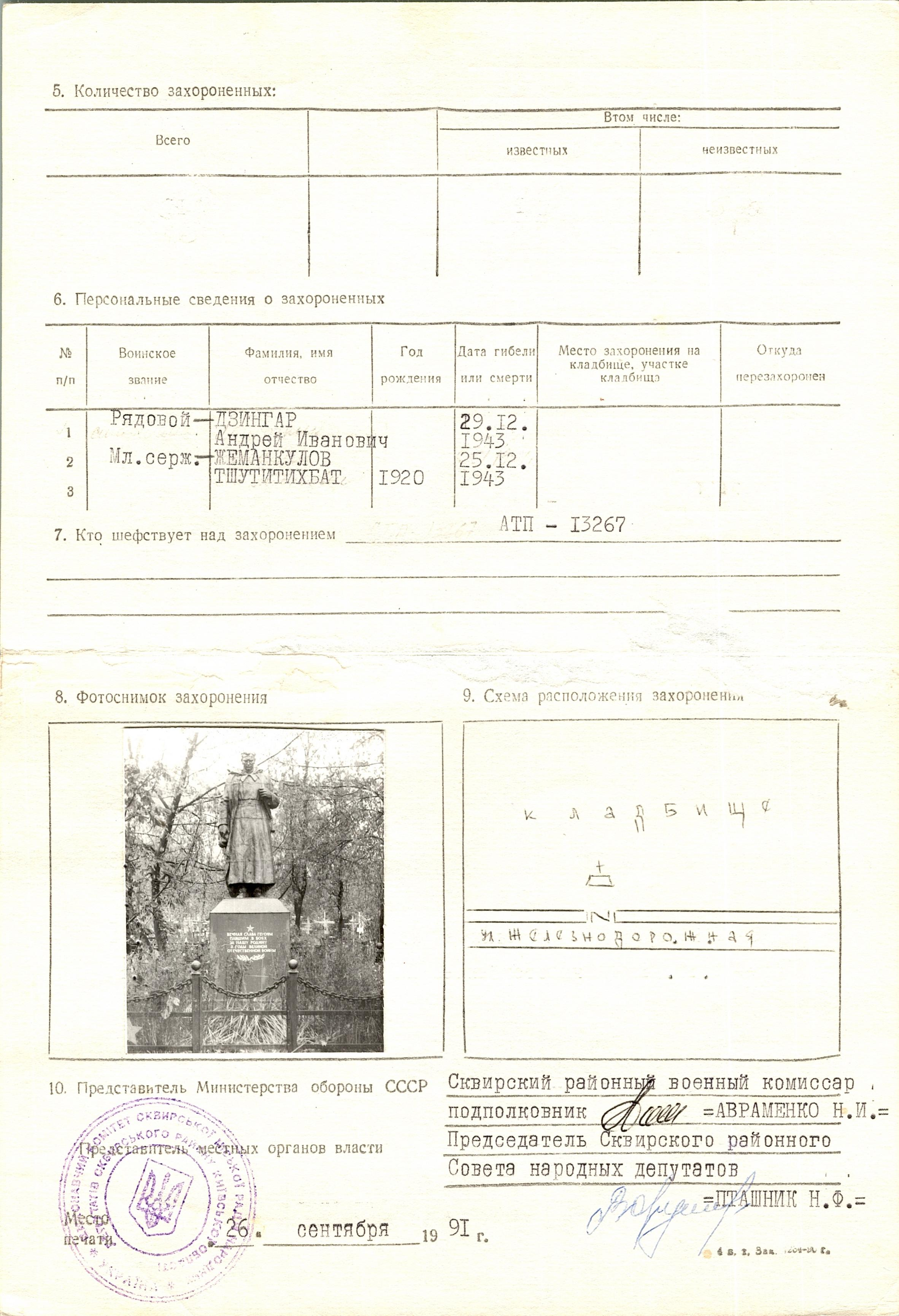 Братская могила на кладбище на ул. Железнодорожной в г. Сквира Сквирского района 