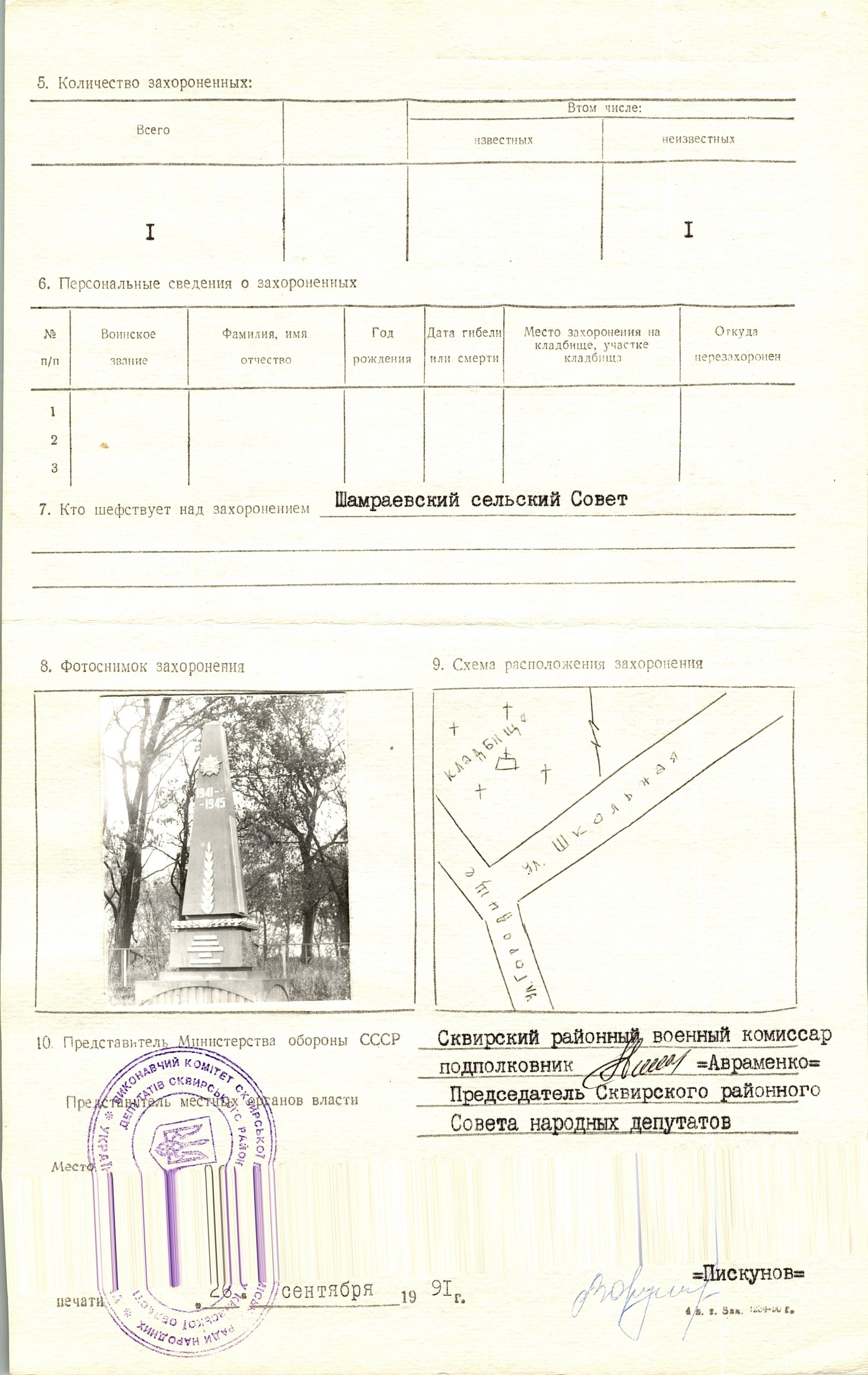 Могила неизвестного солдата на кладбище на ул. Школьной в с. Шамраевка