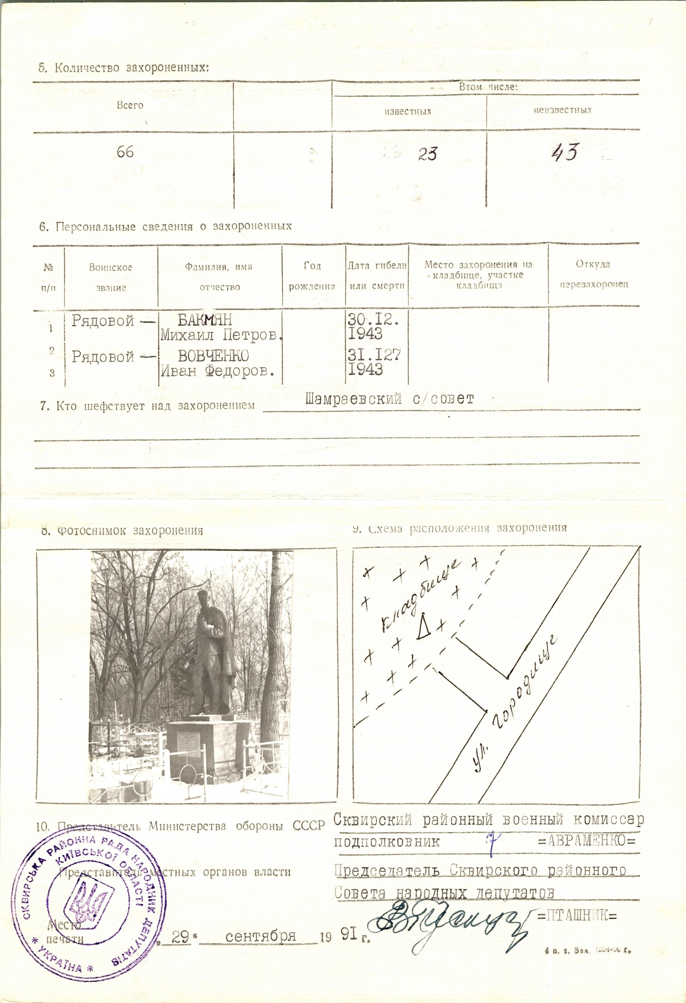 Братская могила на кладбище на ул. Городище в с. Шамраевка Сквирского района
