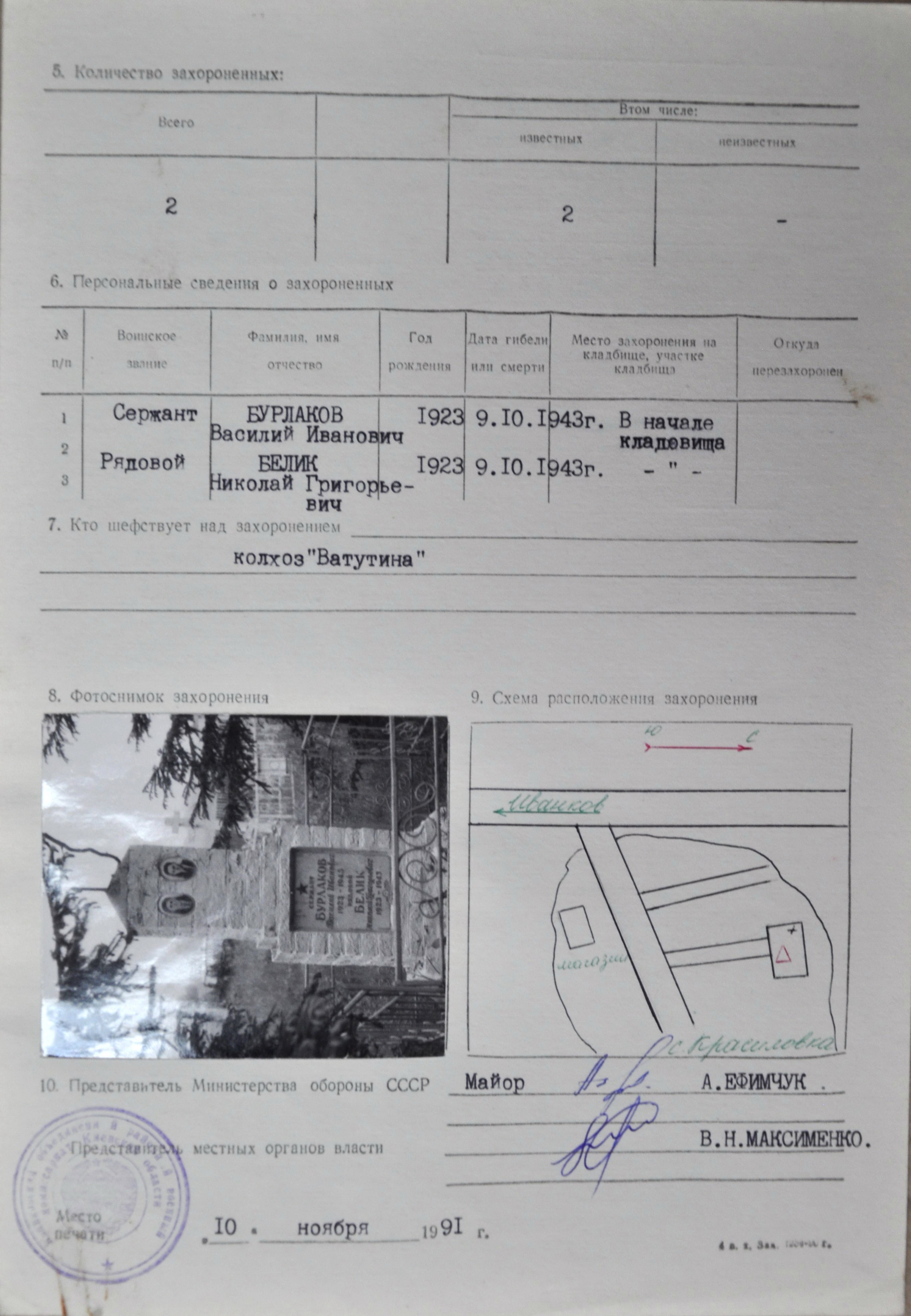 Братская могила в начале кладбища в с. Красиловка Иванковского района