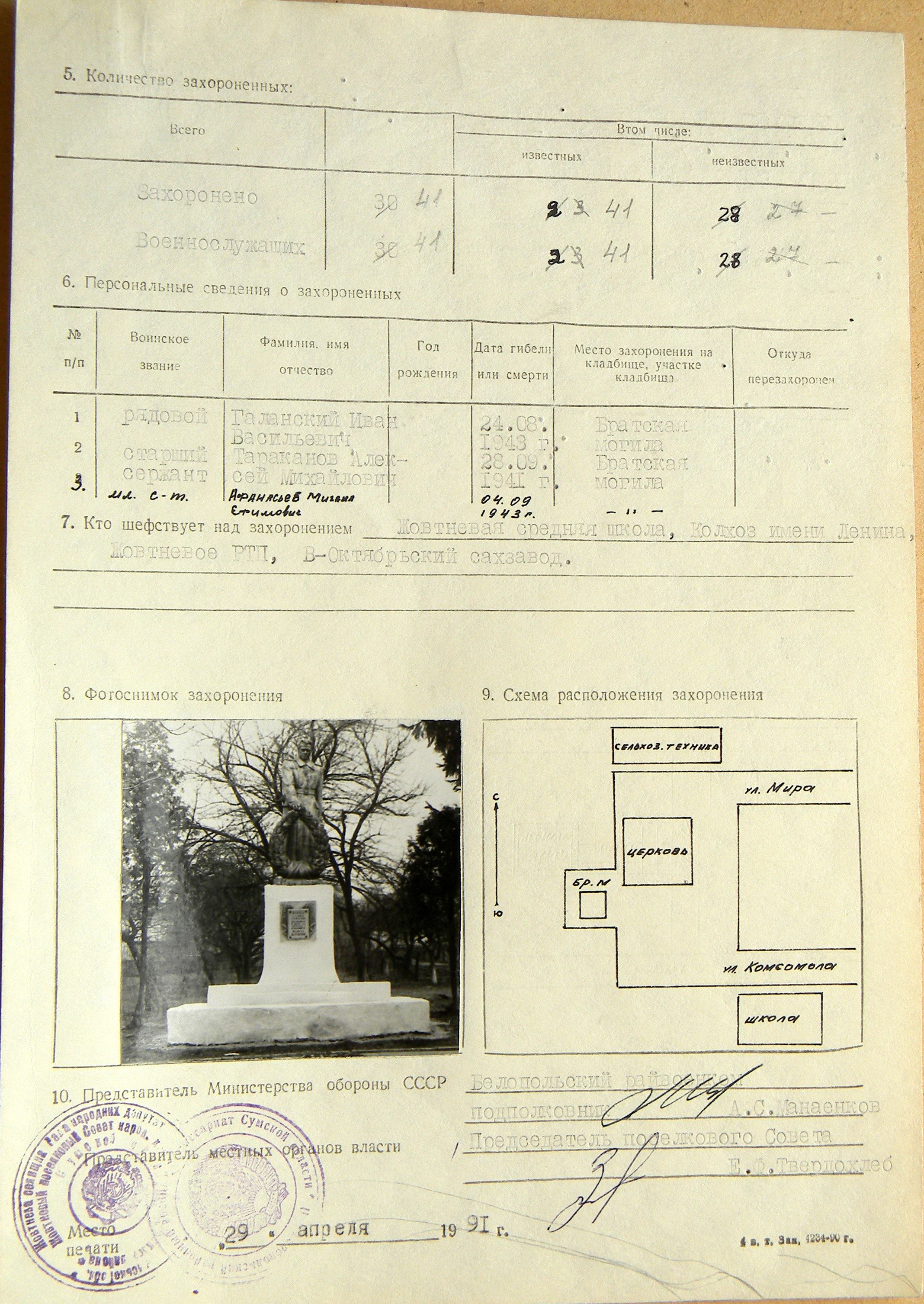 Братская могила возле церкви в пгт Жовтневое