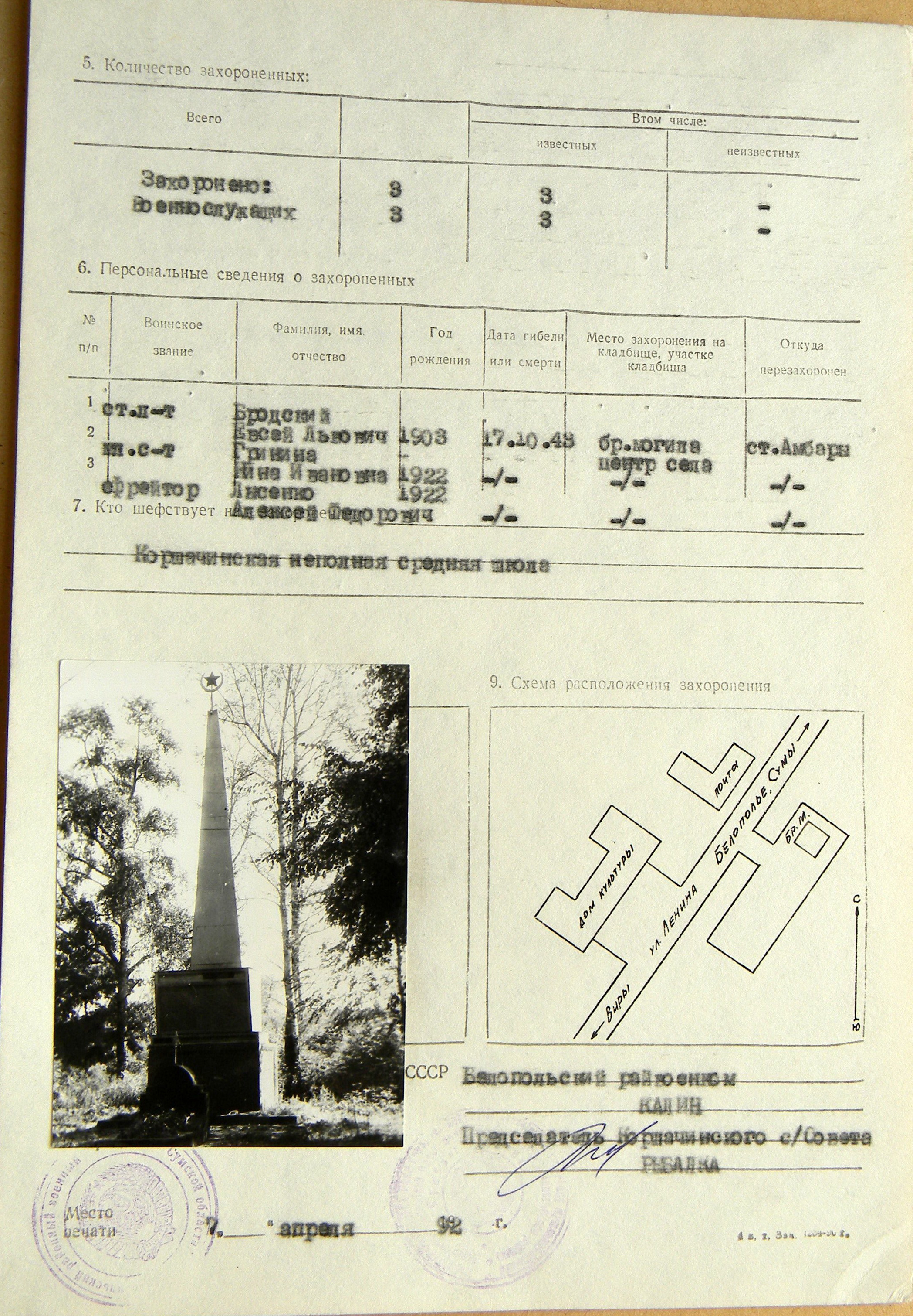 Братская могила возле дома культуры в с. Коршачина 