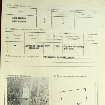Одиночная могила партизанки Лысенко Ф. И. в с. Речки