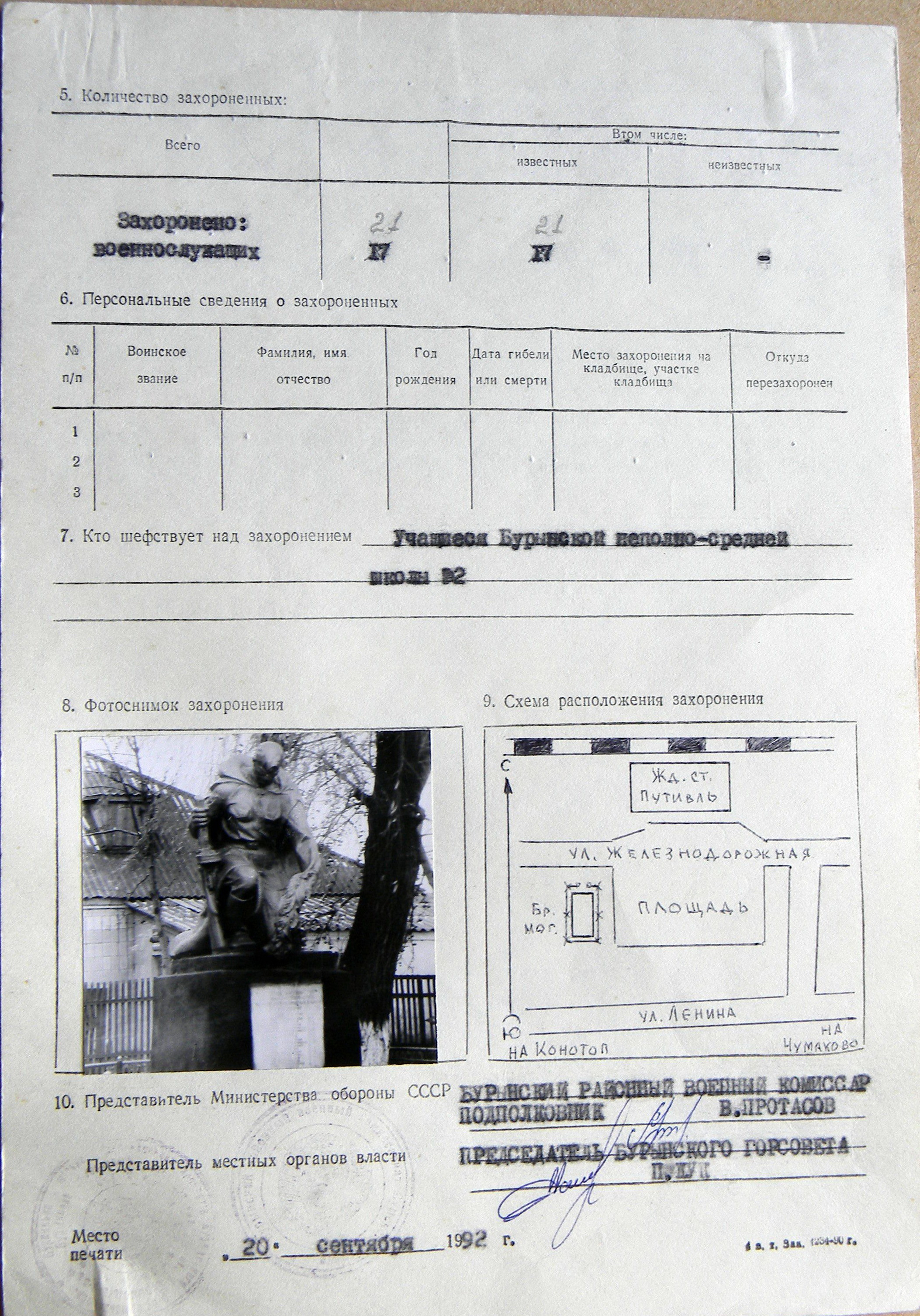 Братская могила возле ж/д станции в г. Бурынь 
