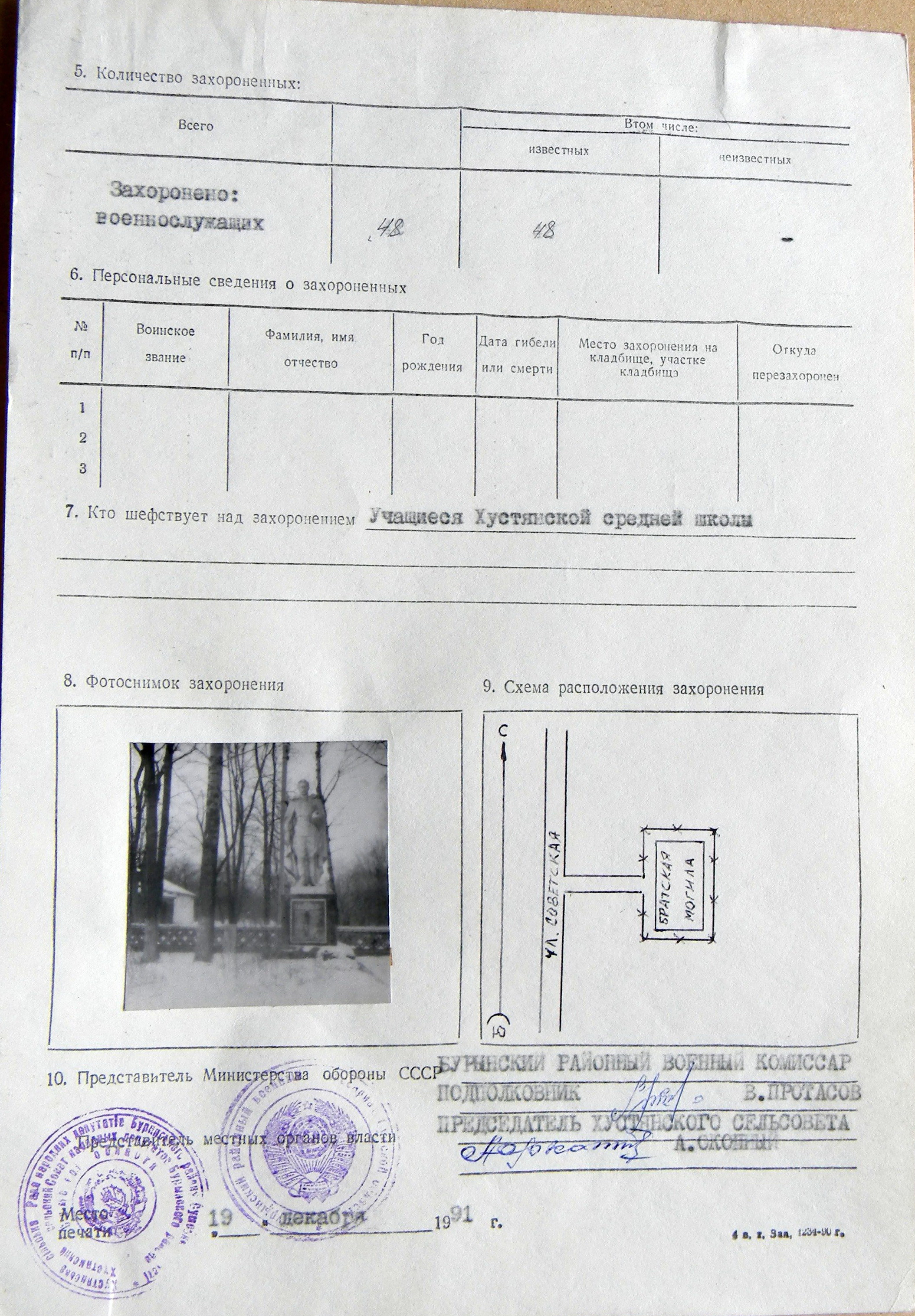 Братская могила в с. Хустянка 