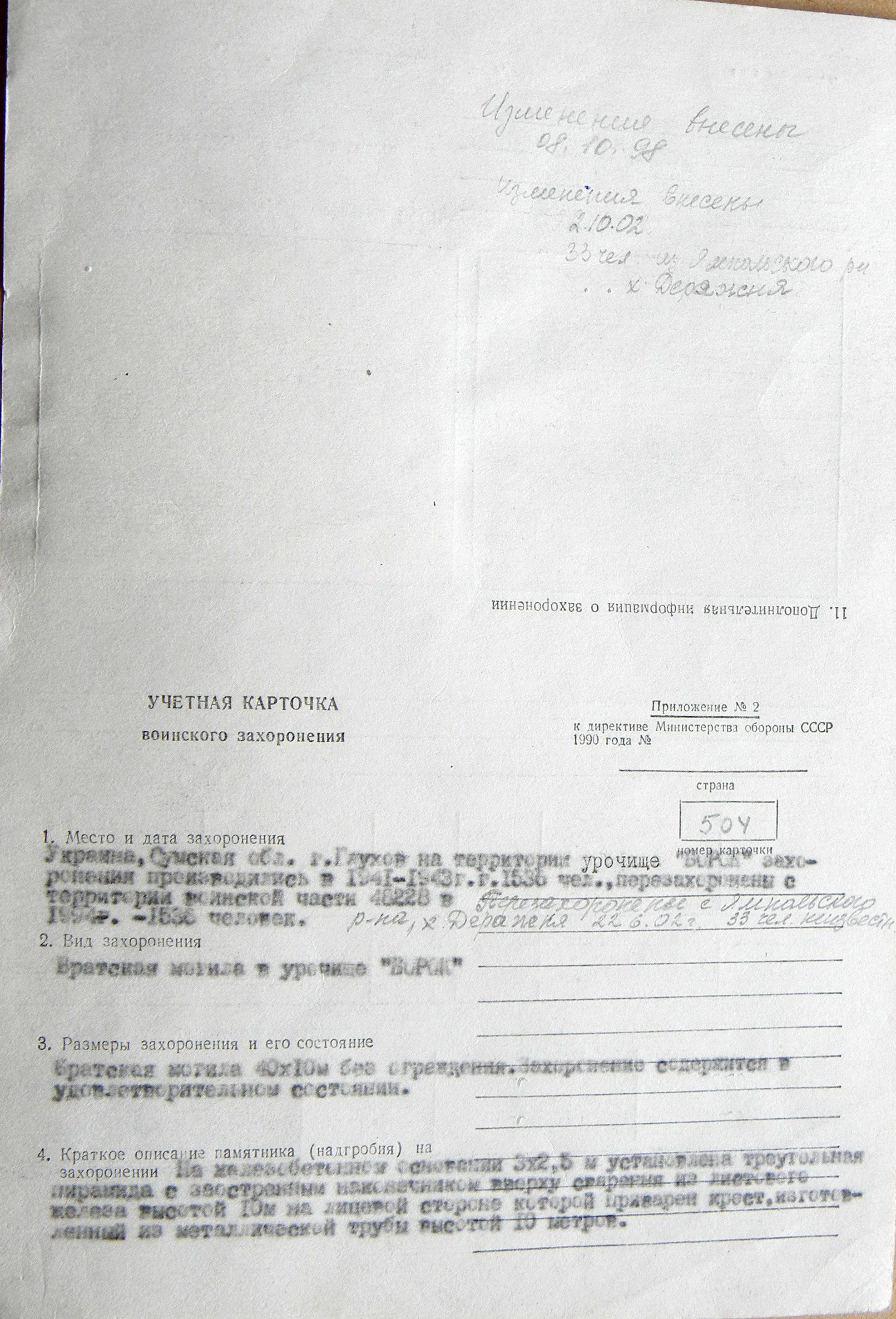 Братская могила в урочище в г. Глухов 