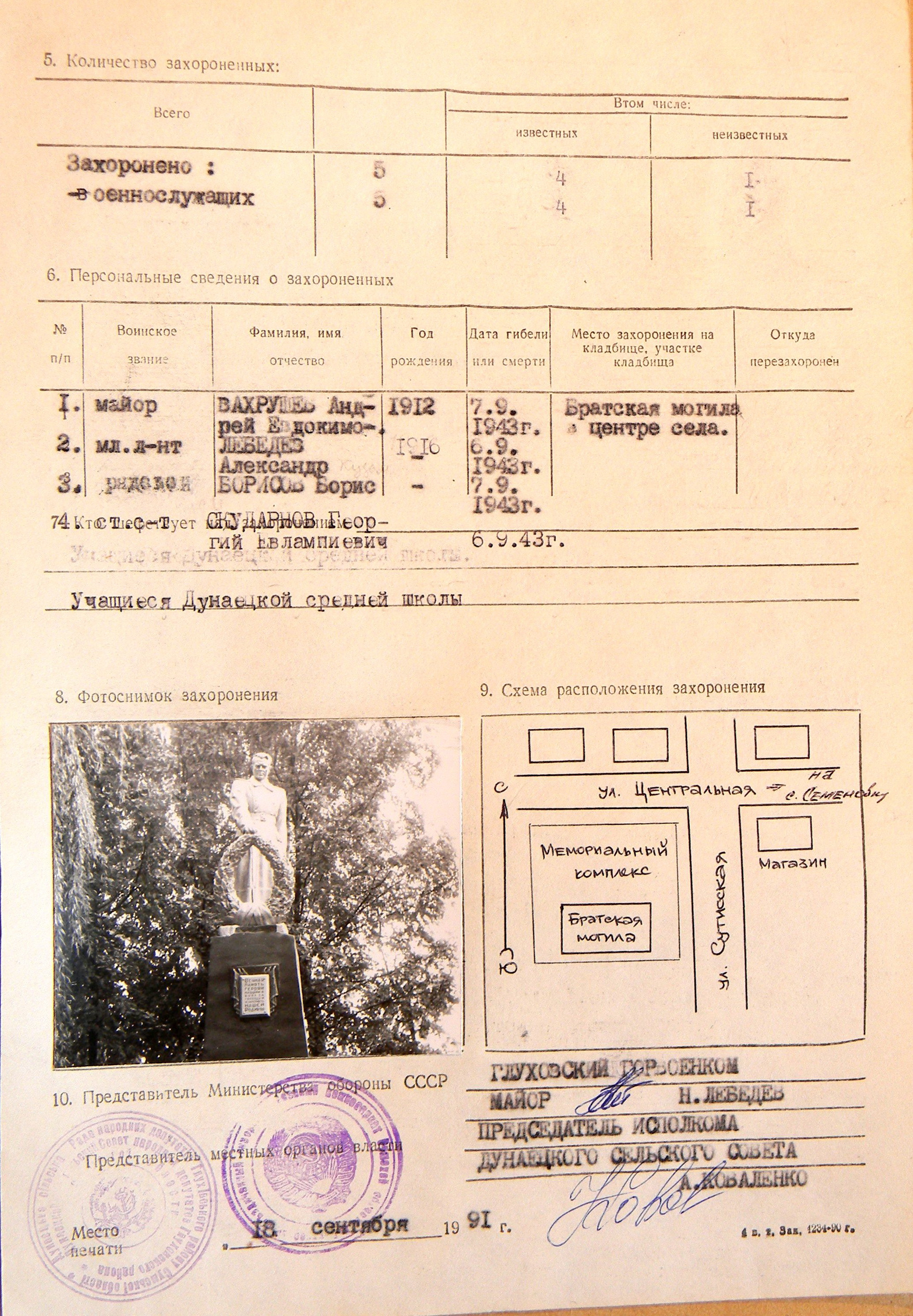 Братская могила в центре с. Клочковка 