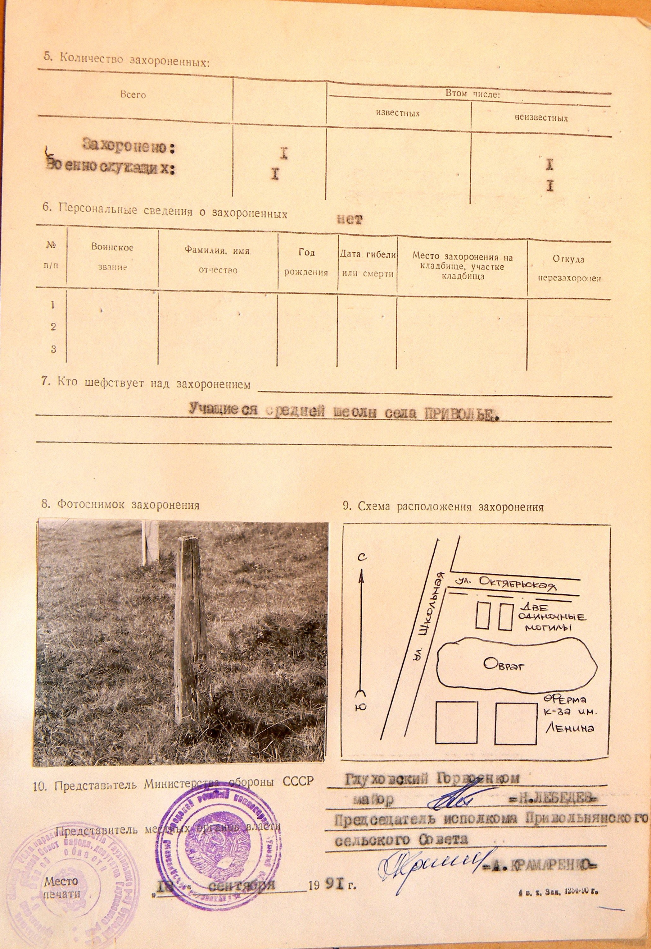 Две одиночных могил неизвестных солдат в с. Приволье