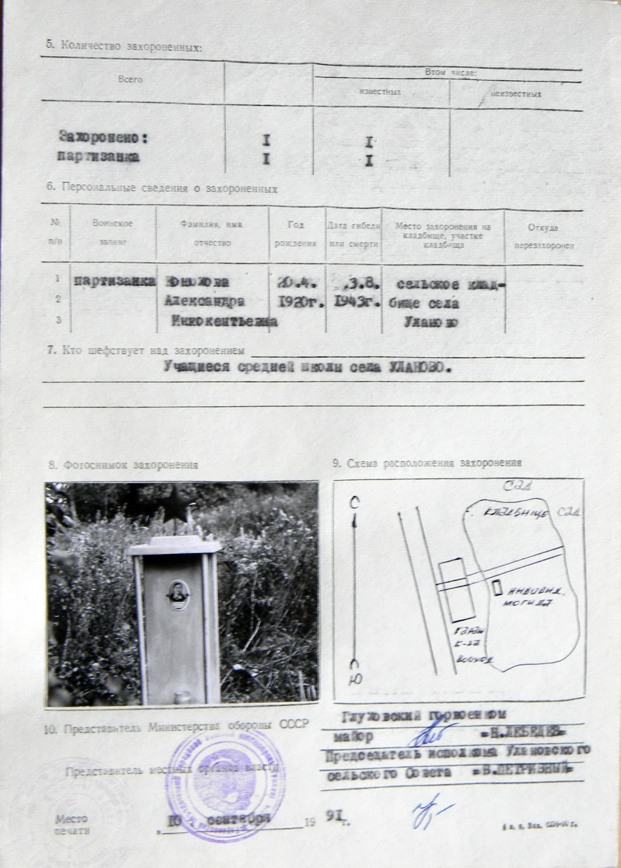 Могила партизанки Коноховы А. И. в с. Уланово