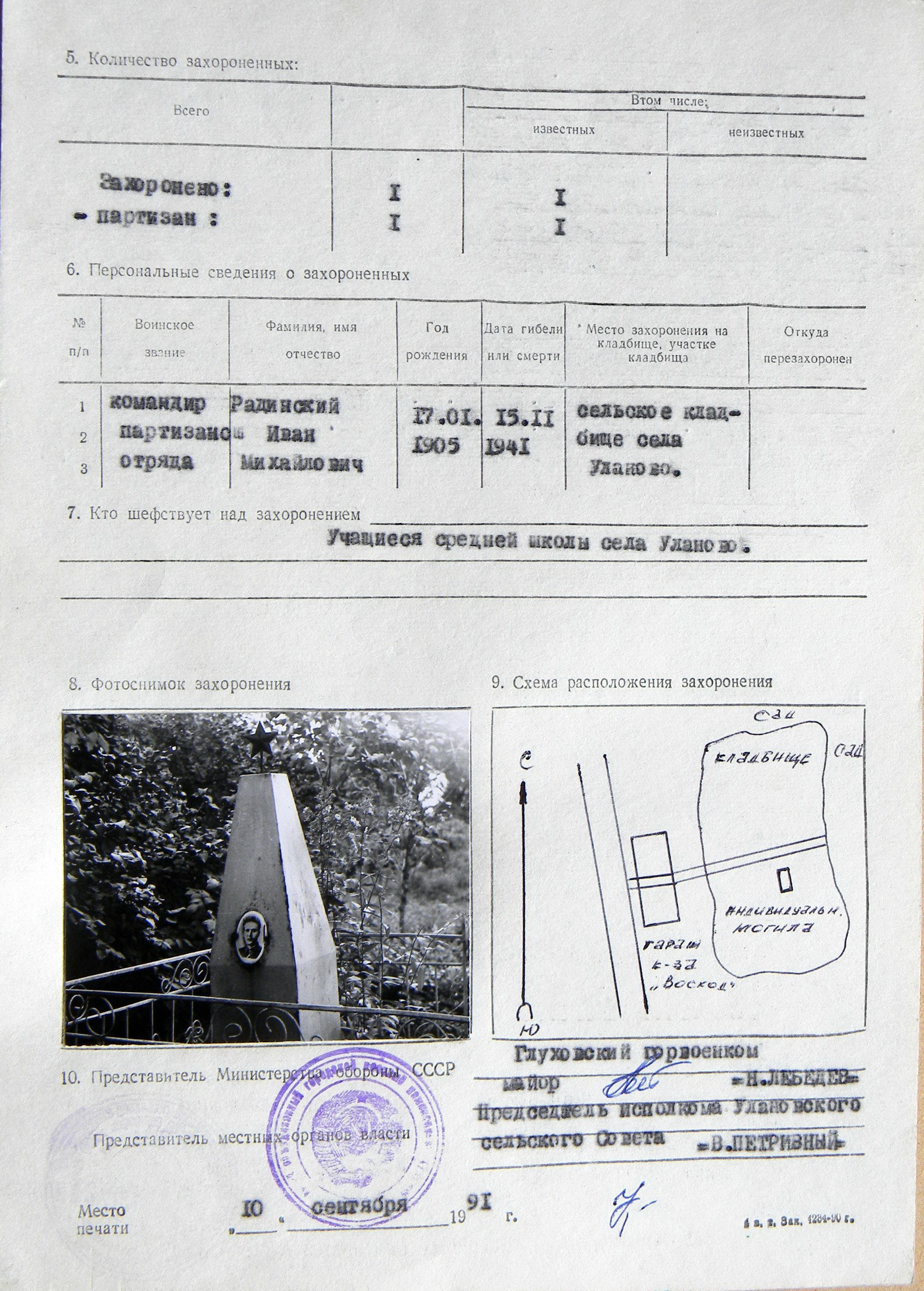 Могила командира Радинского И. М. в с. Уланово