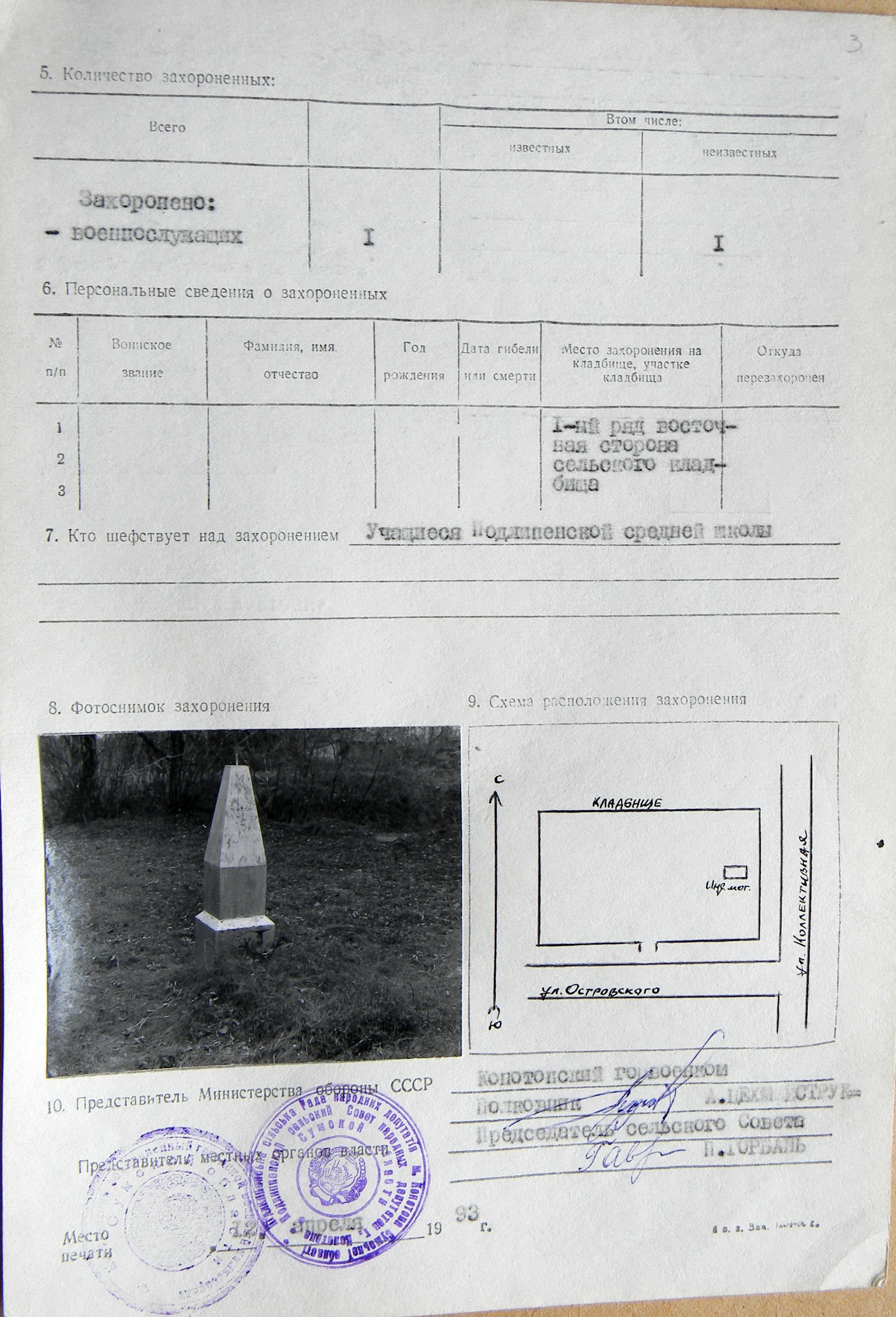 Могила неизвестного солдата в с. Подлипное