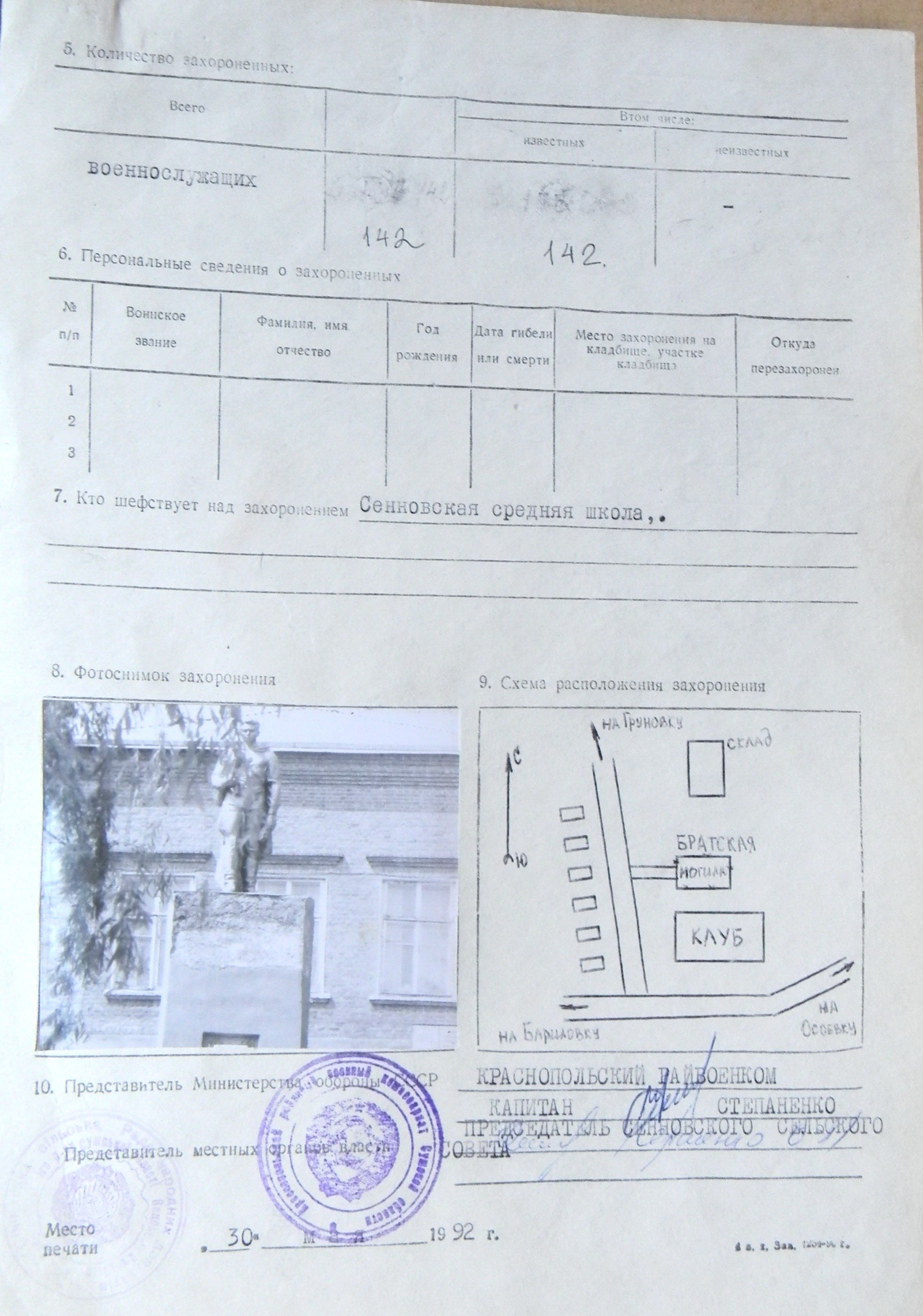 Братская могила у клуба в с. Сенное 