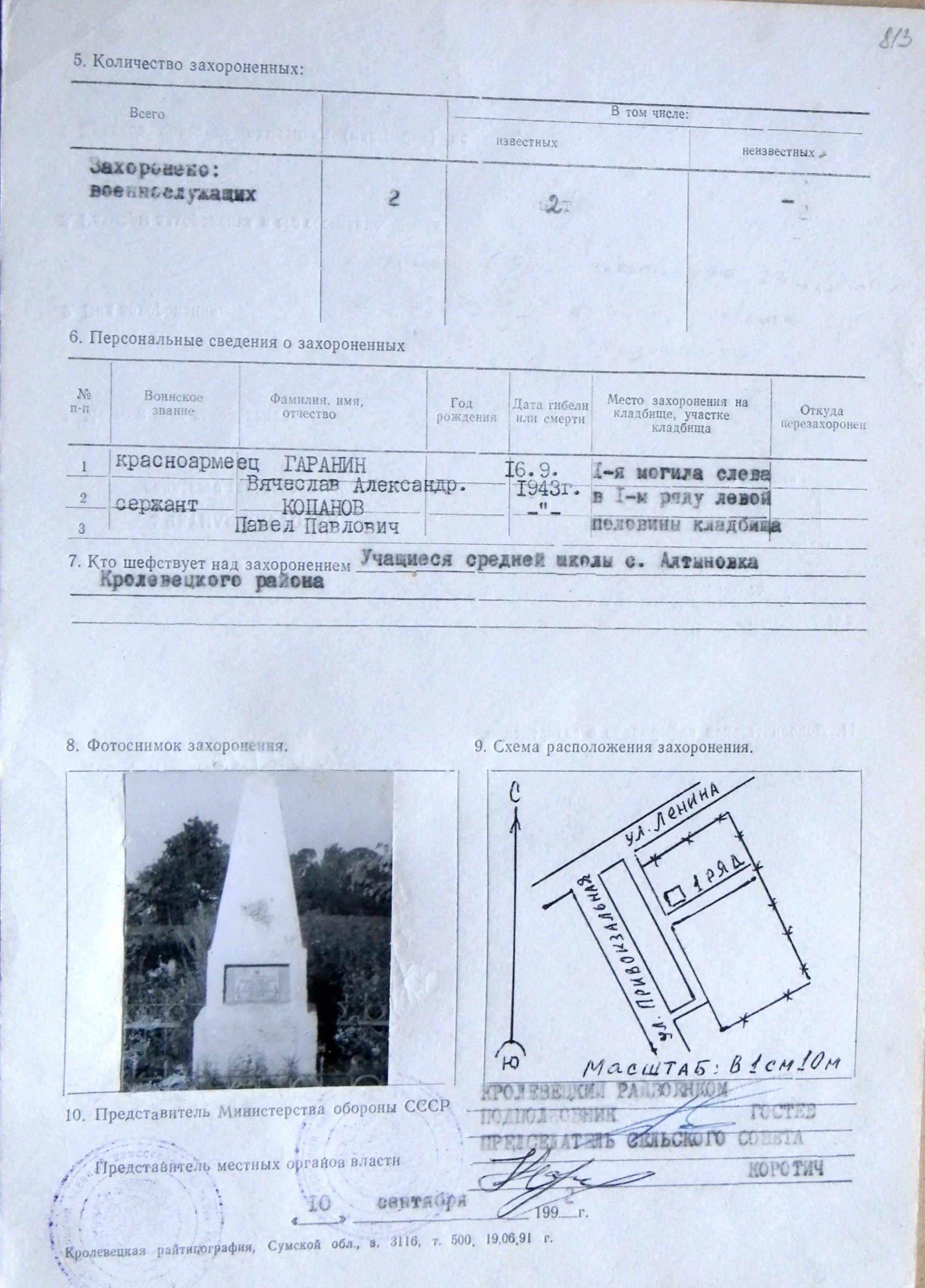 Братская могила на кладбище № 1 в с. Алтыновка