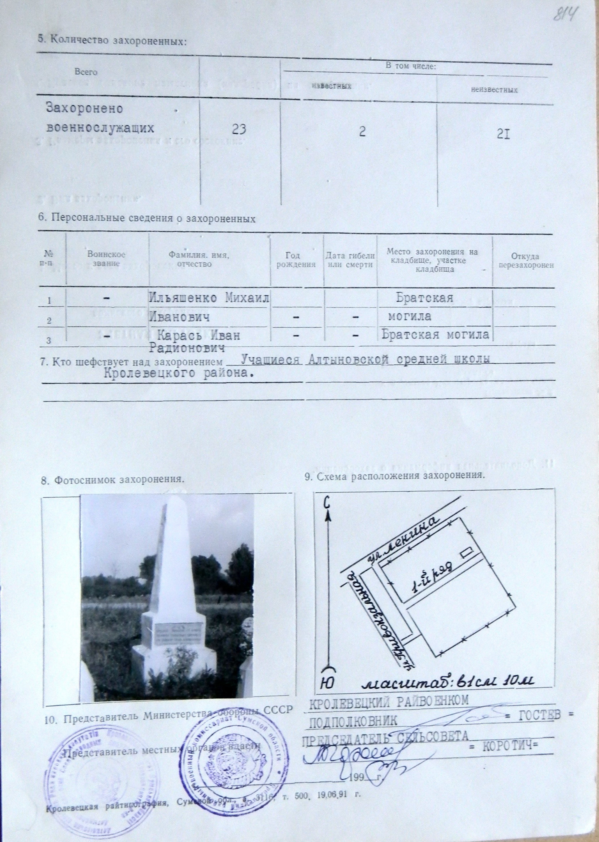 Братская могила на кладбище № 1 в с. Алтыновка