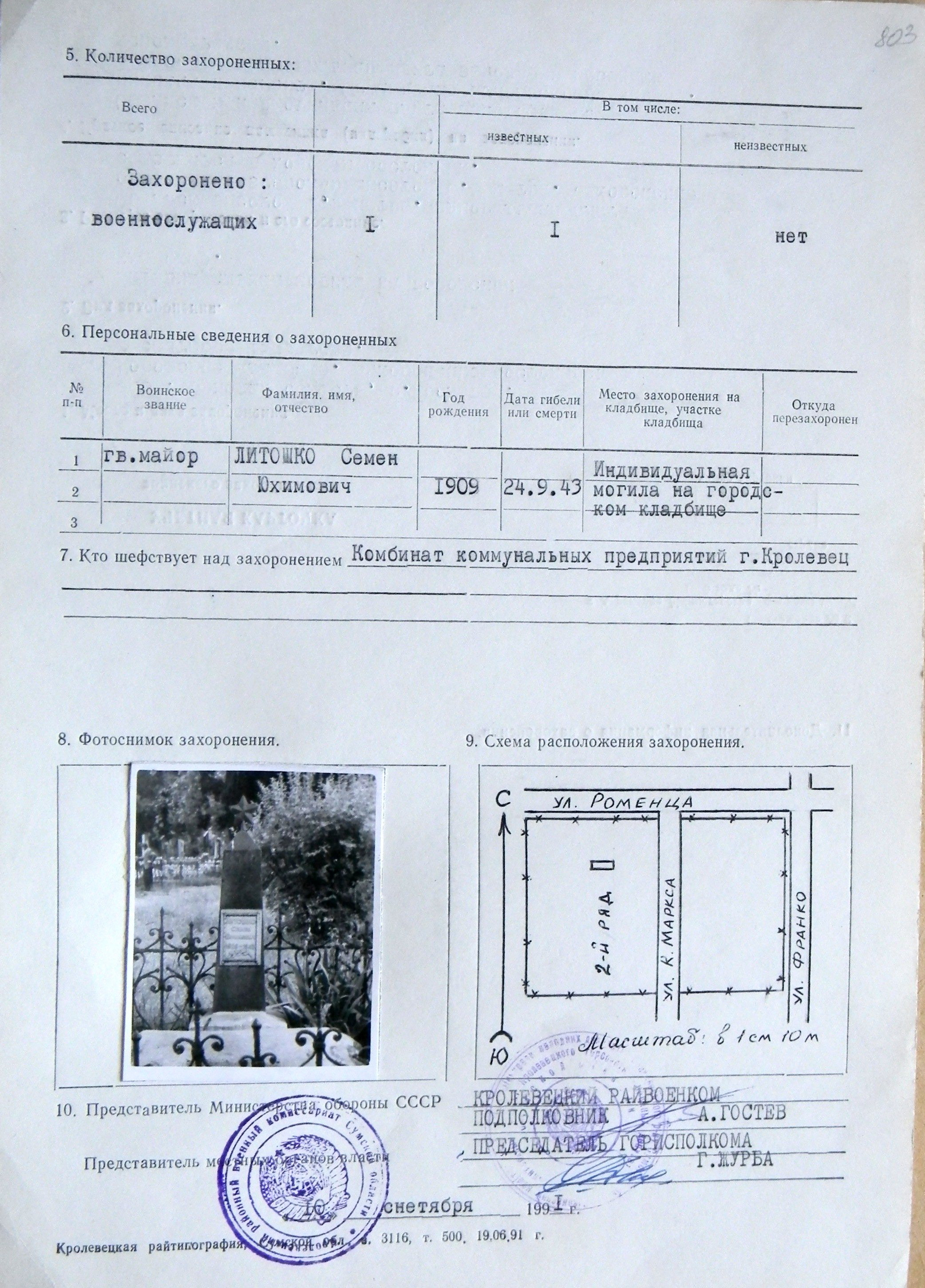 Могила гв. майора Литошко С. Ю. в г. Кролевец