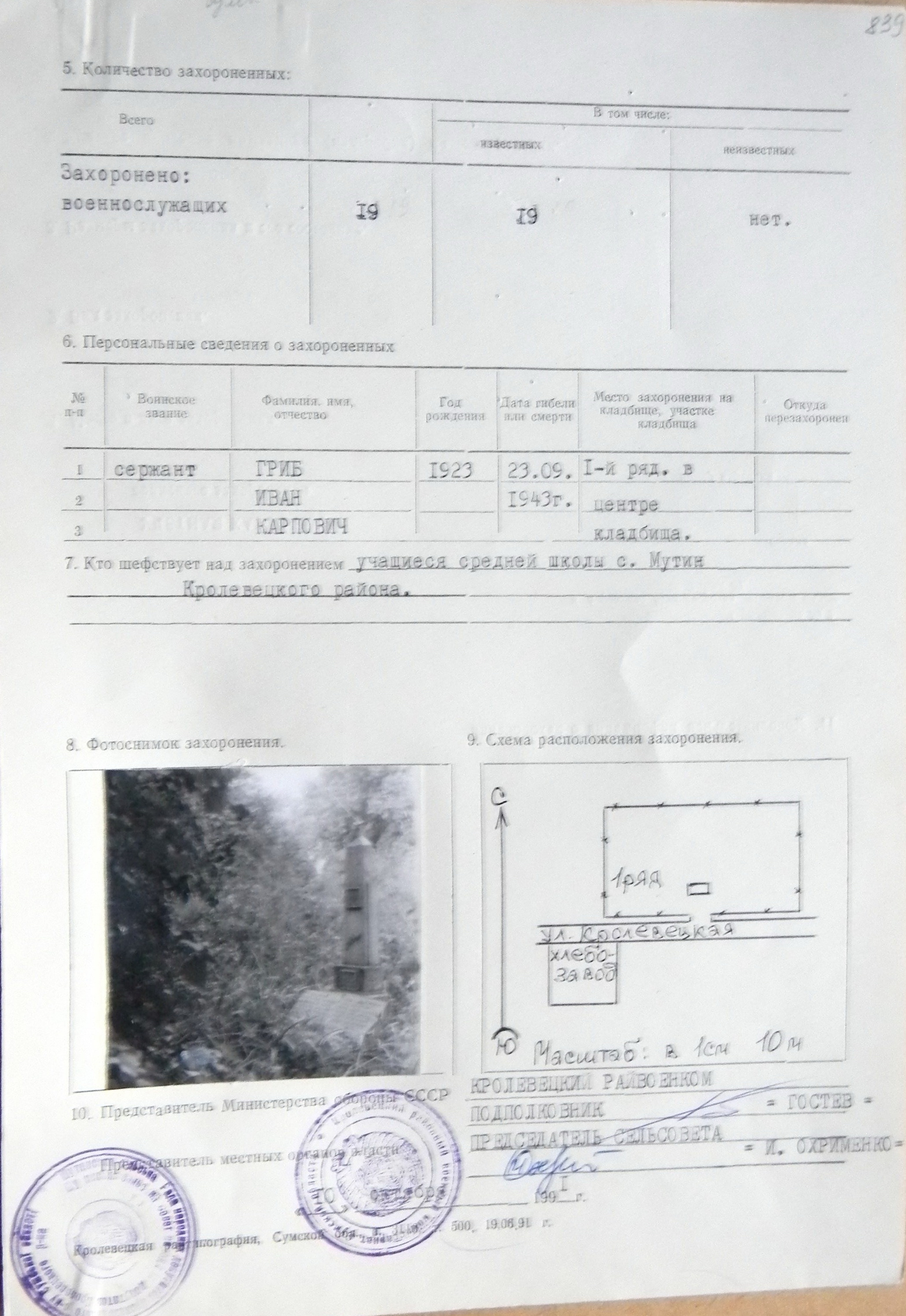 Братская могила в с. Мутин 