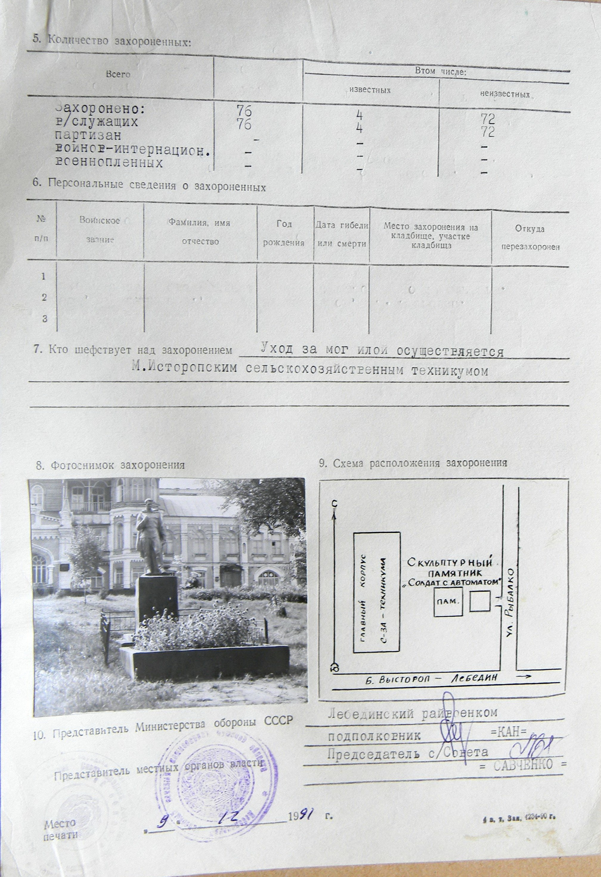 Братская могила возле техникума с. Малый Выстороп