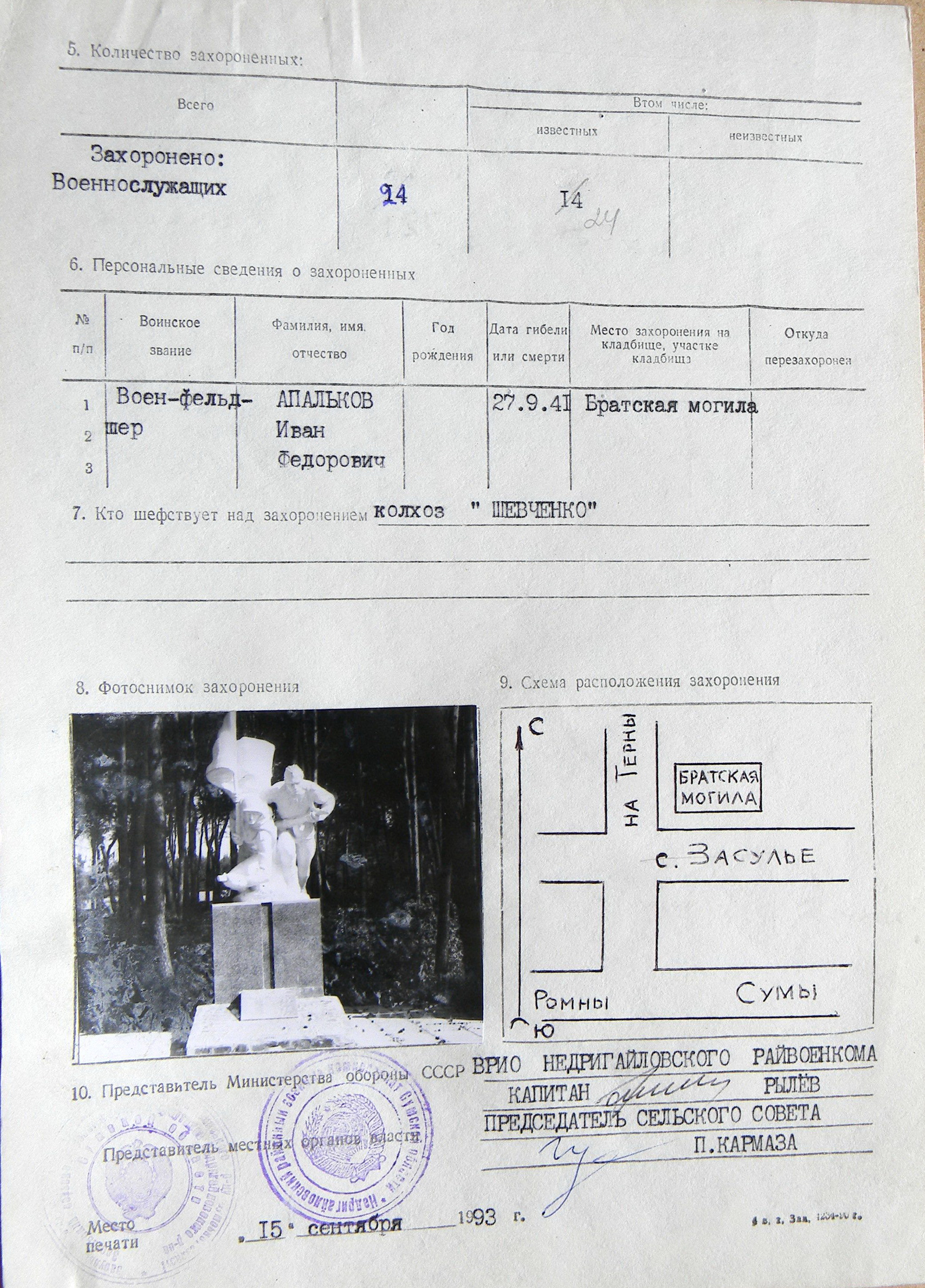 Братская могила в с. Засулье 