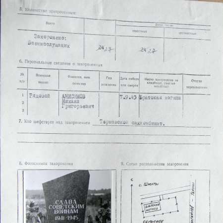 Братская могила на кладбище в с. Шматы