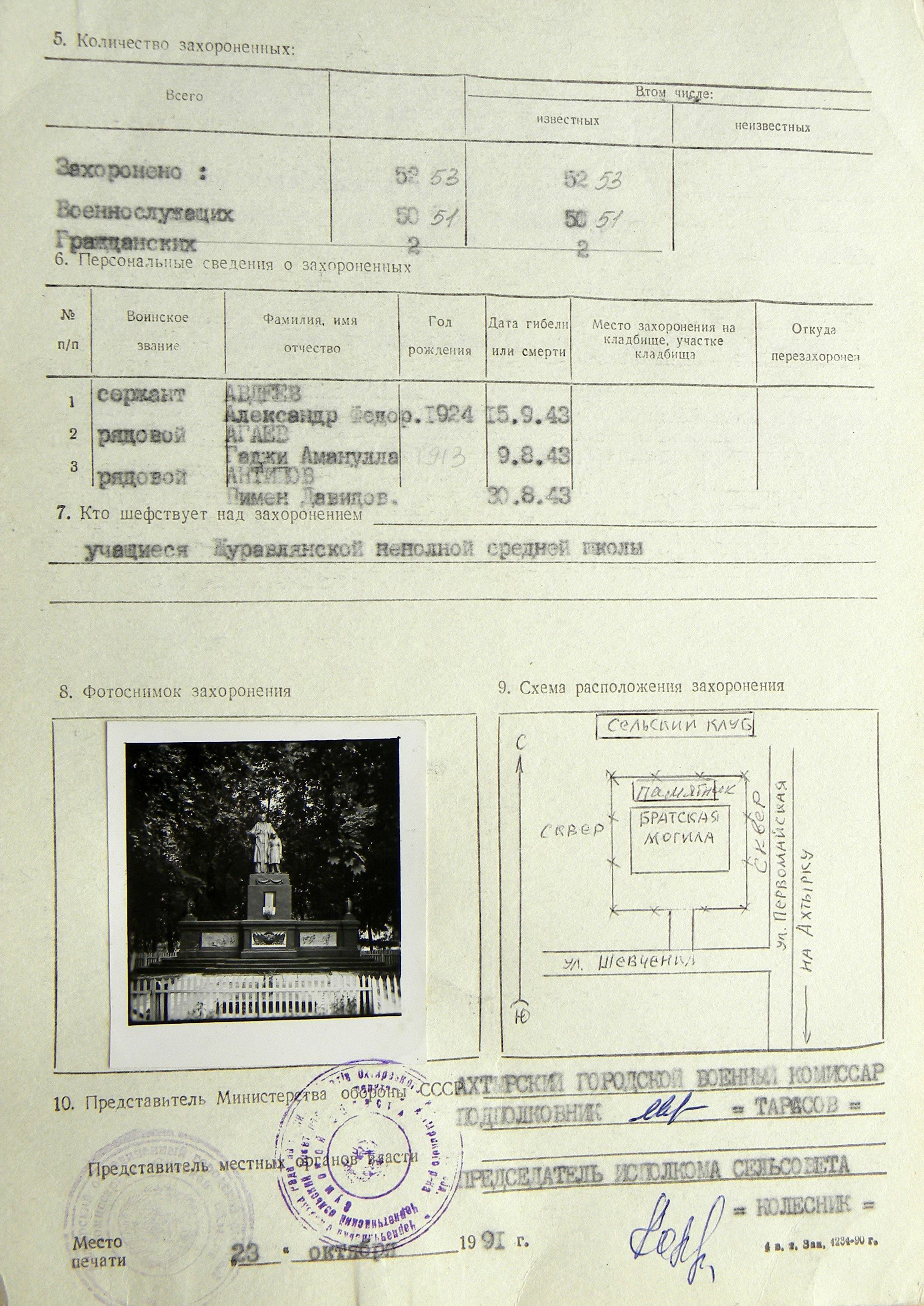 Братская могила в центре с. Журавное