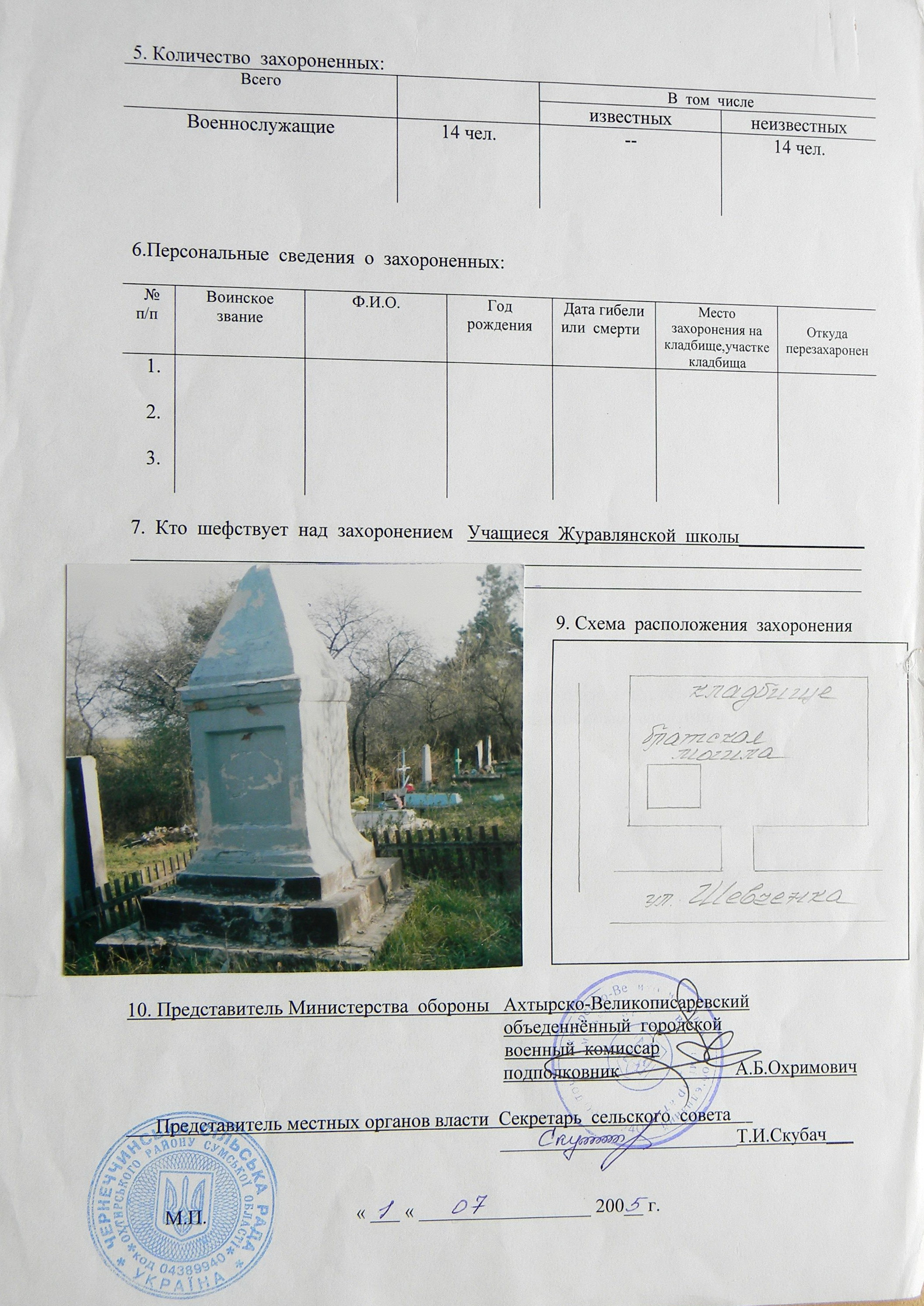 Братская могила на кладбище в с. Журавное