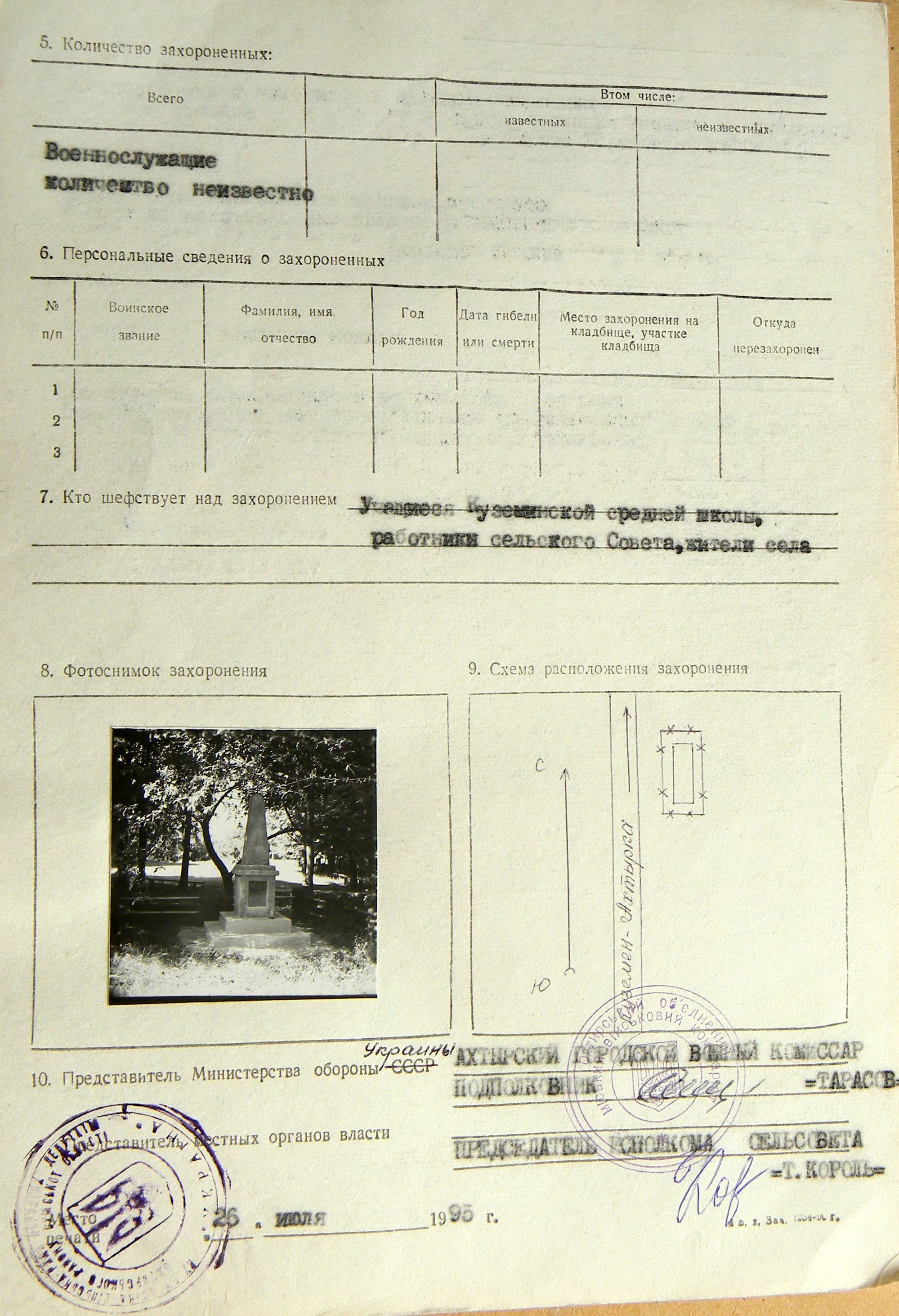 Братская могила возле дороги в с. Куземин