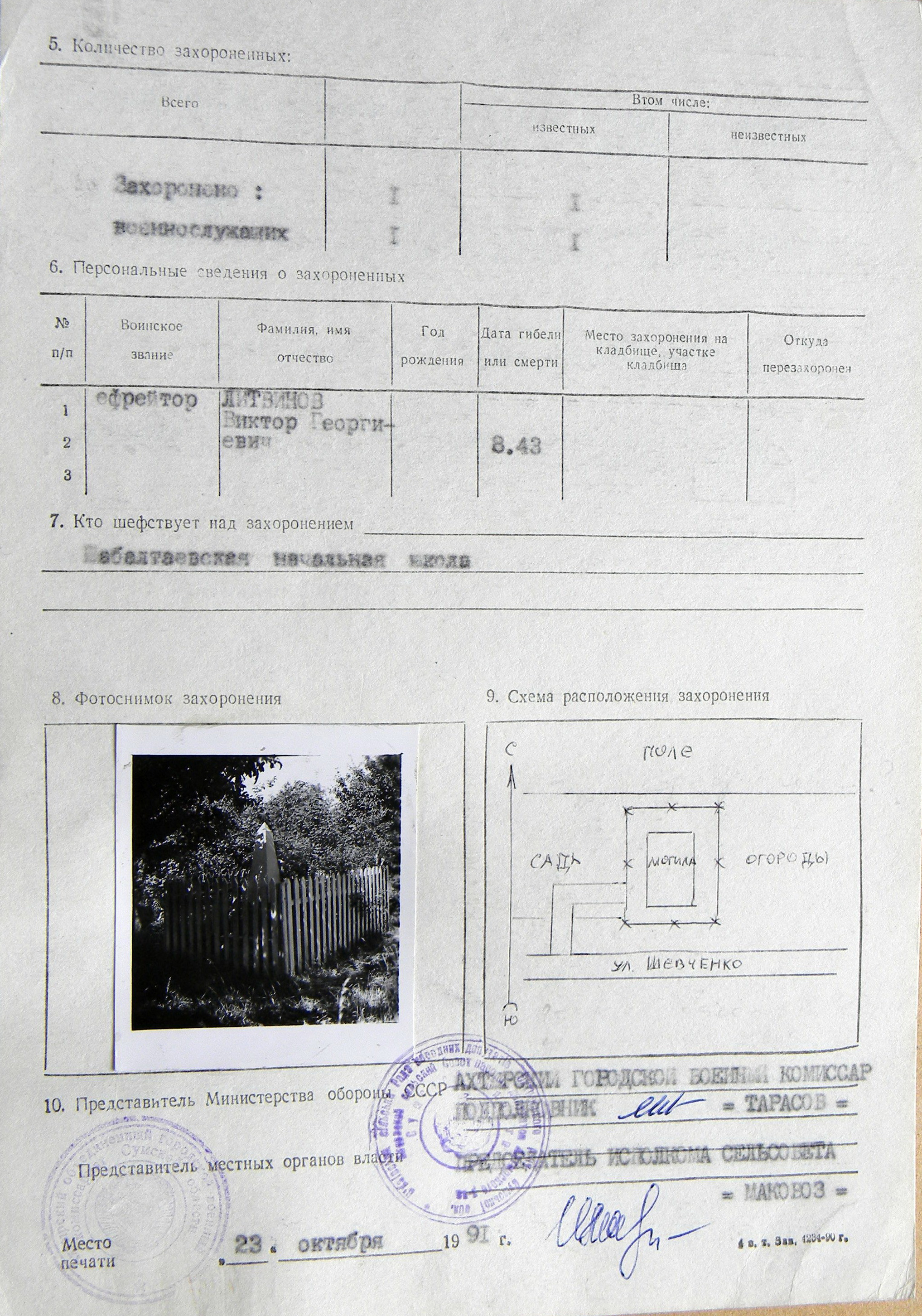 Могила ефрейтора Литвинова В. Г. в с. Шабалтаево