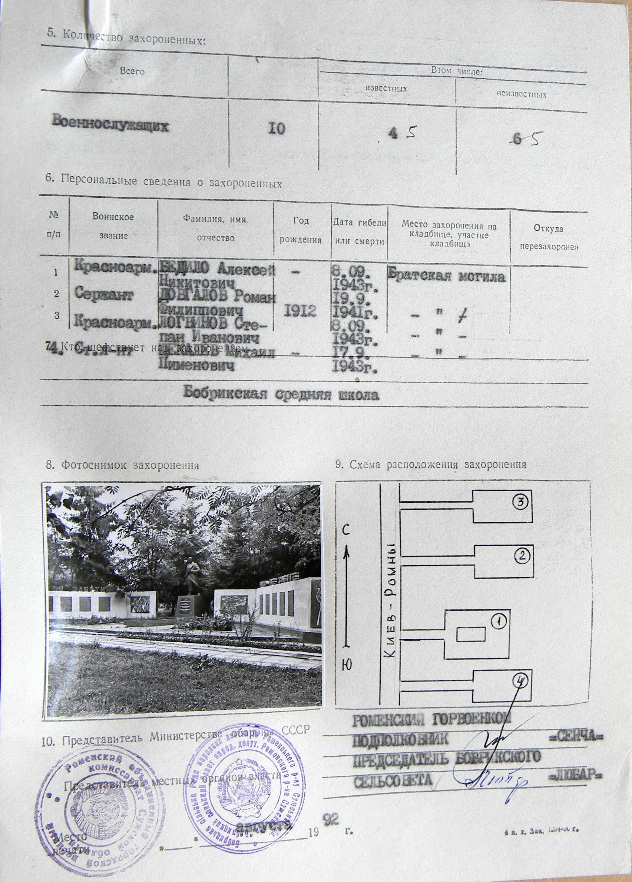 Братская могила возле дома культуры в с. Бобрик