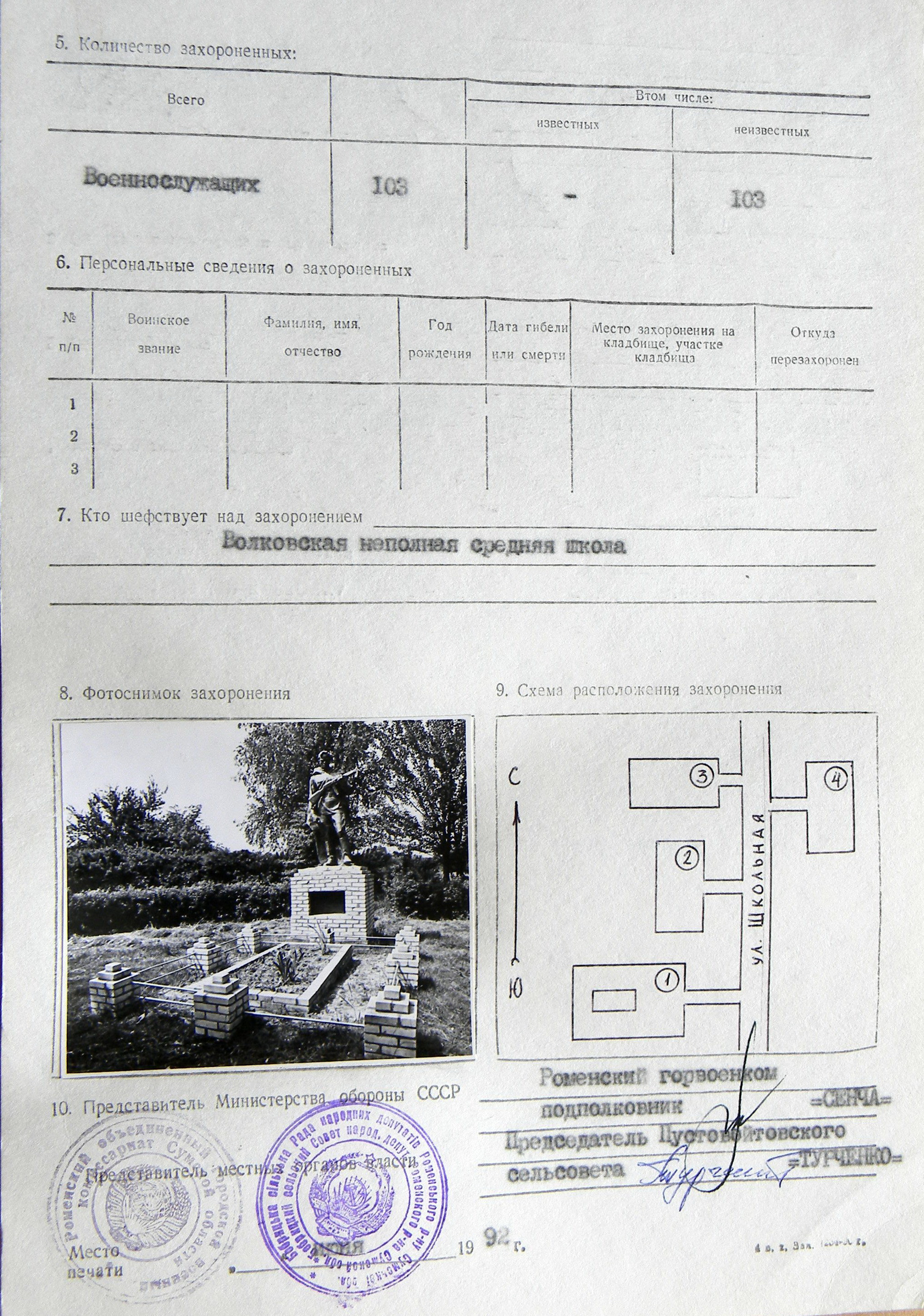 Братская могила в центре с. Волковцы