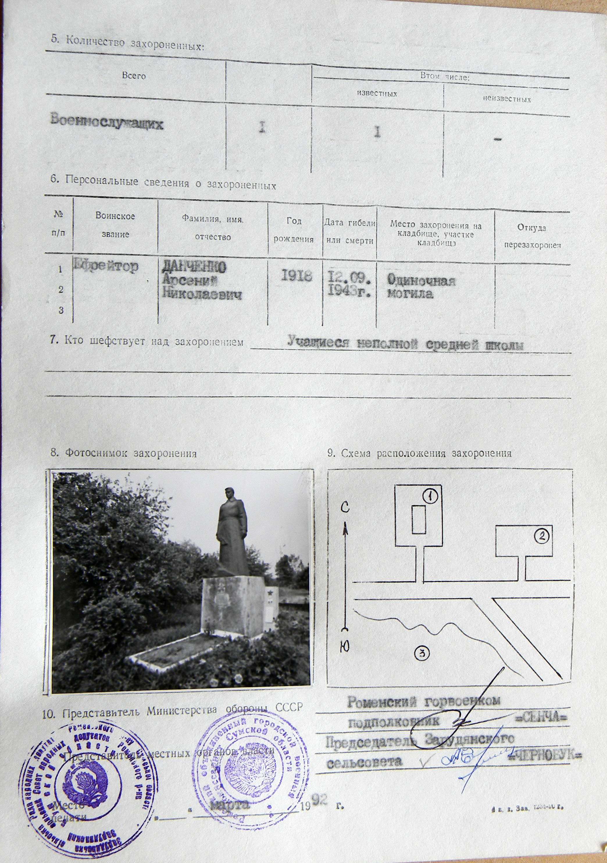 Могила ефрейтора Данченко А. Н. в с. Малый Хутор